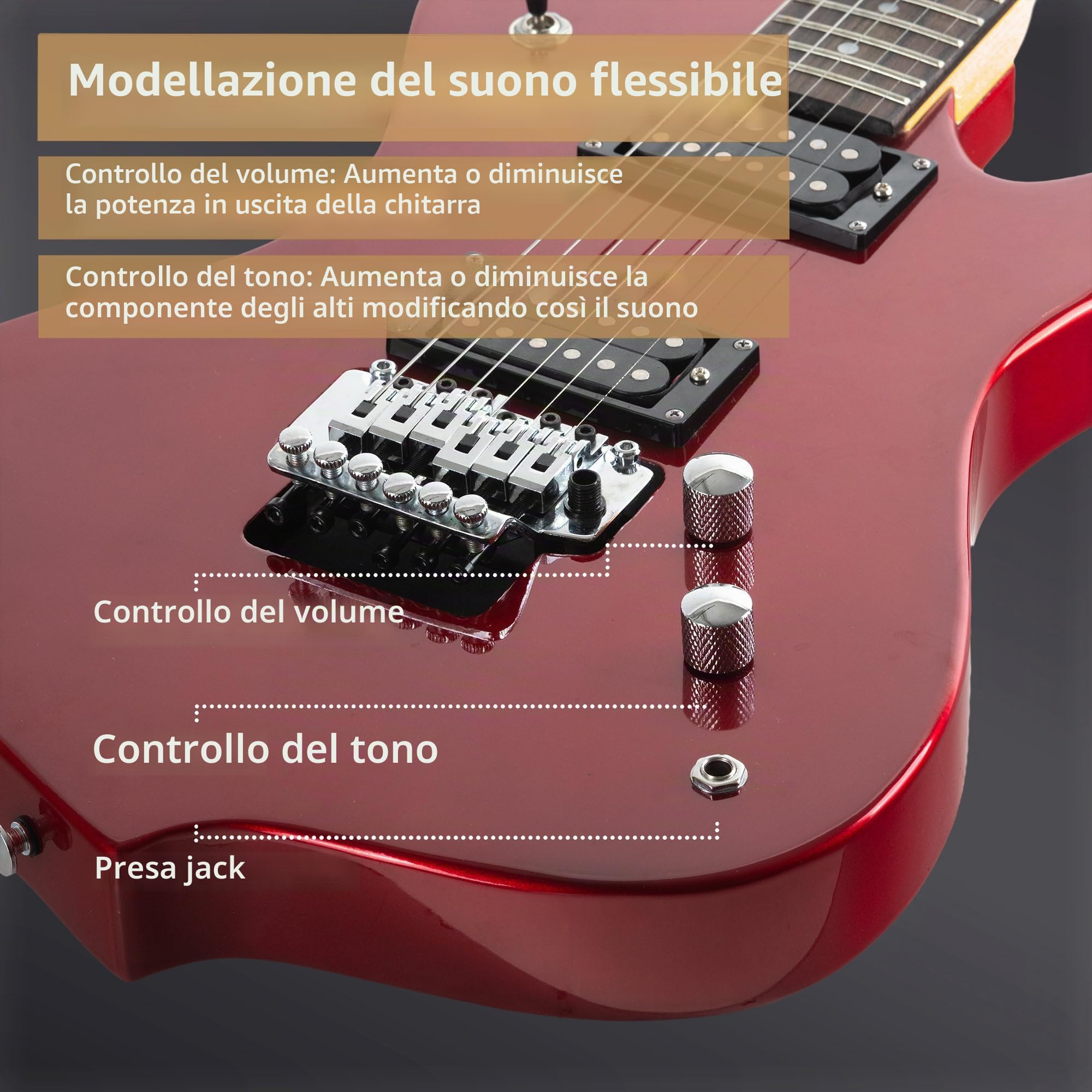 Rocktile Sidewinder E-Guitar, Modello: Sidewinder, Corpo: Tiglio, Scala: 25 | Manico: Acero avvitato, 2 Humbucker Pickup, 22 Tasti Medium Jumbo, 5" (648 mm), Tastiera: legno duro selezionato, Inlay: Dot
