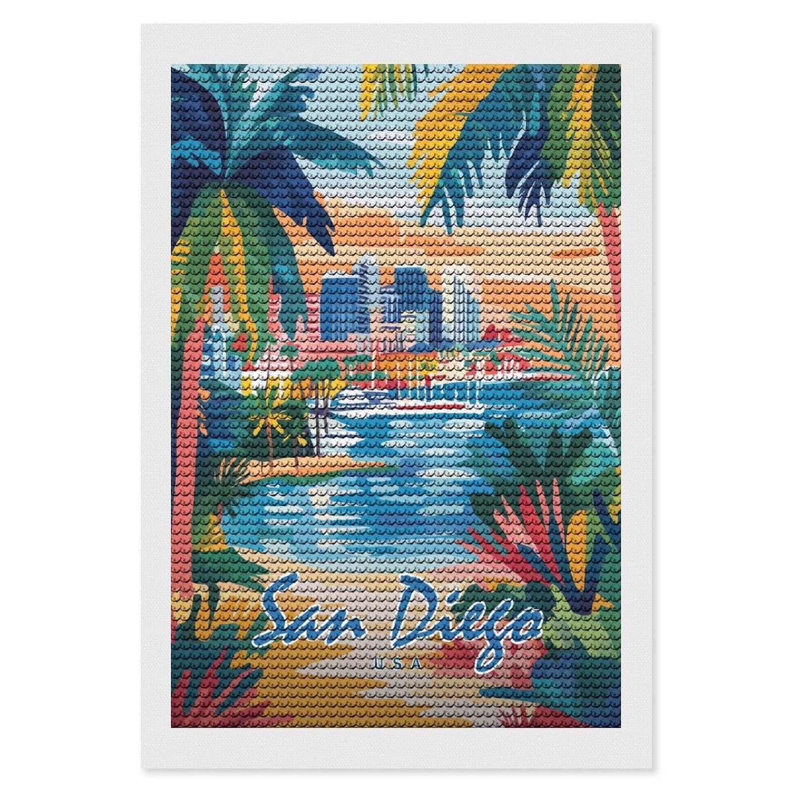 Junmoney San Diego Cityscape(2) Diamond Art Canvas 8"x12", Easy to Follow Symbols, Finish and Display, Fun Craft Experience, Aesthetic Room Decor