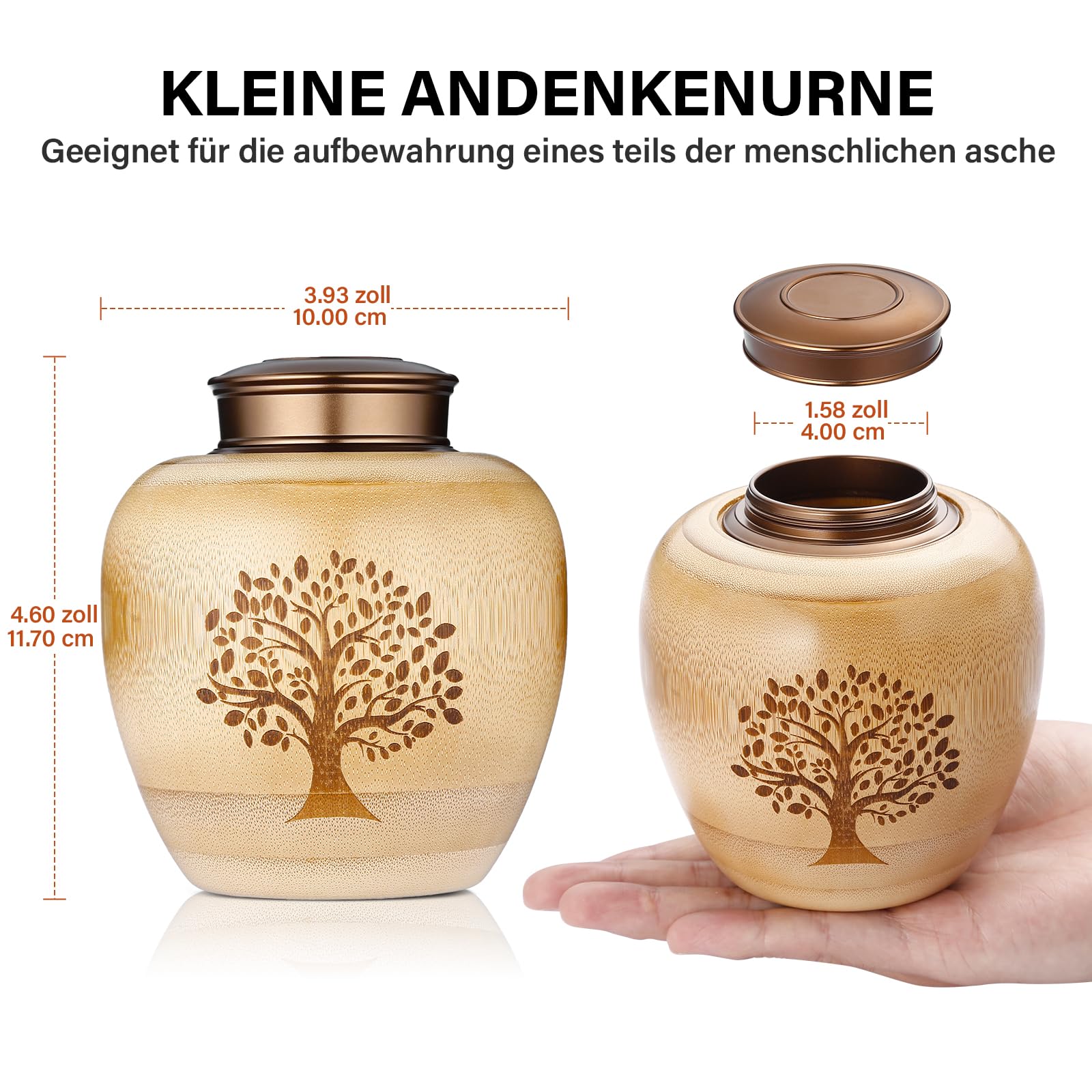 Piccole urne per cenere umana o animale domestico in bambù,Piccole urne souvenir con albero della vita incisa,Piccola urna funerale per cenere umana