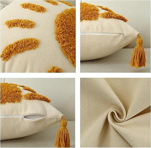 Miniatura 4 de Juego de 2 fundas de almohada decorativas bohemias de 12 x 20 pulgadas, fundas de almohada lumbares tejidas con borlas, fundas de almohada