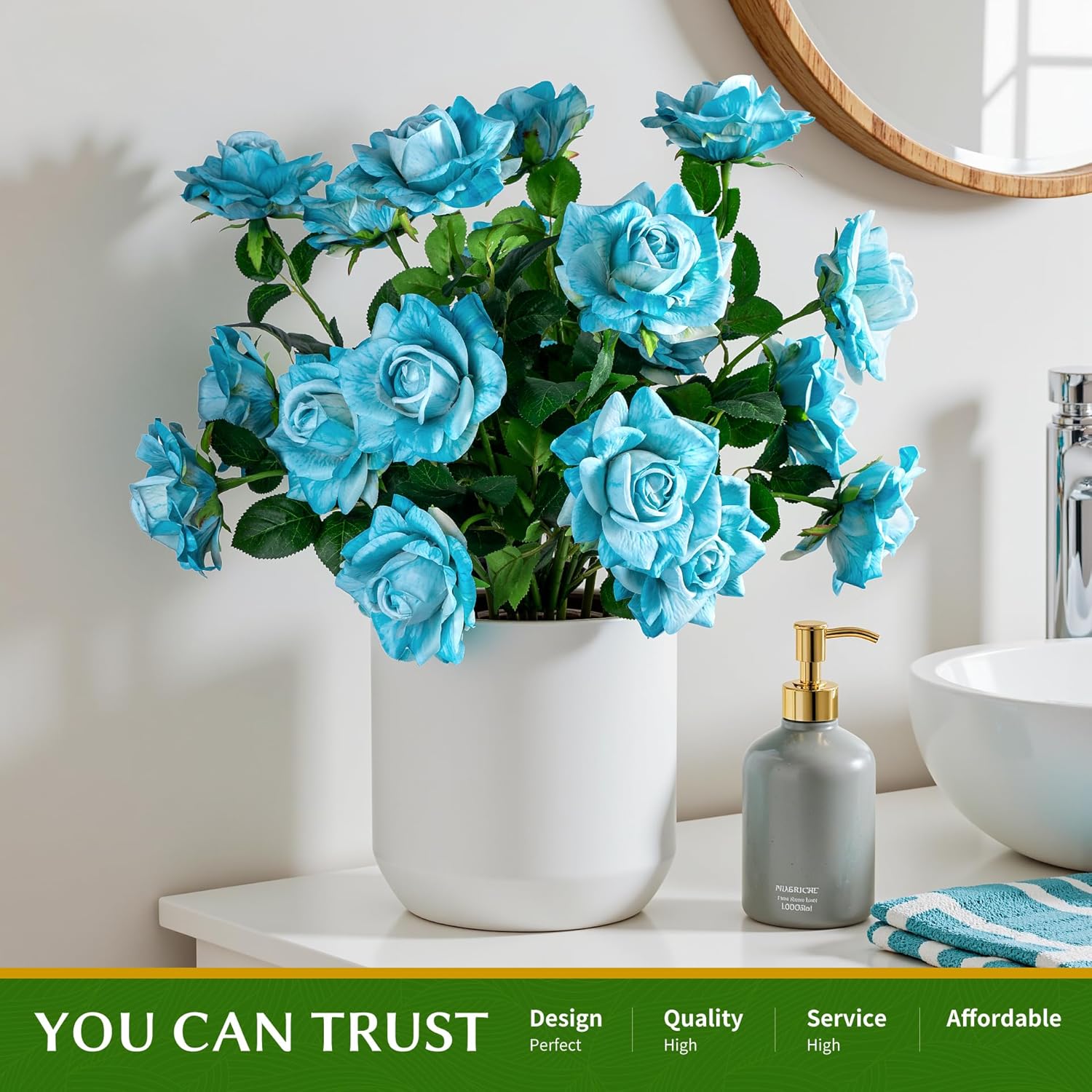 Artificial Flowers 23.2In Artificial Roses 20PCS Fake Roses Long Stem Artificial Flowers for Tall Vase Silk Rose Spring Suitable for Indoor Wedding Party Decor Valentine's Day DIY Bouquet,Blue