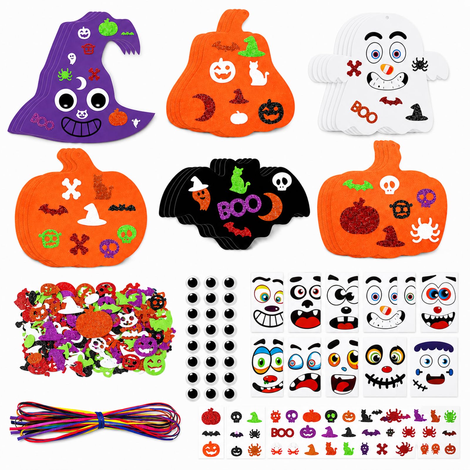24 Pcs Halloween Crafts For Kids Kids Set, Halloweens Foam Pumpkins, Bat, Ghost & Witch Hat Hanging Ornaments Diy Crafts, Halloweens Gifts for Kids, Halloween Decoration For Festival Educational Toys