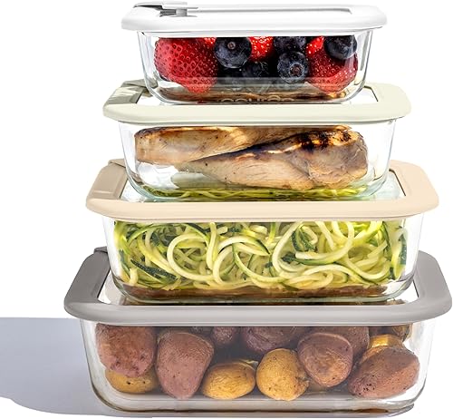 Bentgo Signature - Almacenamiento de alimentos de vidrio a prueba de fugas, juego de 8 piezas, recipientes sin plástico con 1 compartimento con