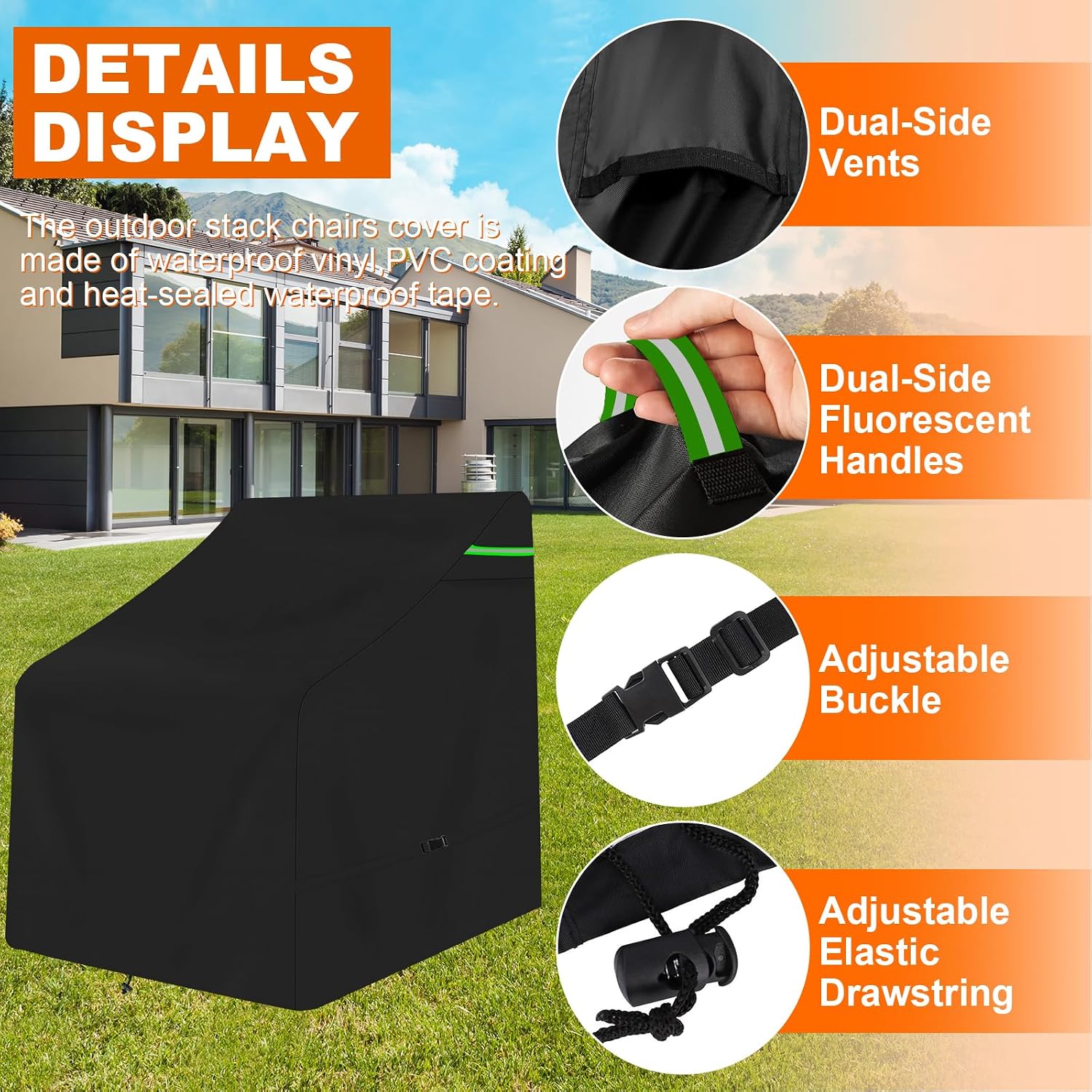 Outdoor Lounge Chair Cover, 600D Heavy Duty Covers for Deep Seat Single Lawn Chair, Waterproof Dustproof,Tear Resistance,Black,39.5 * 38 * 43.5in