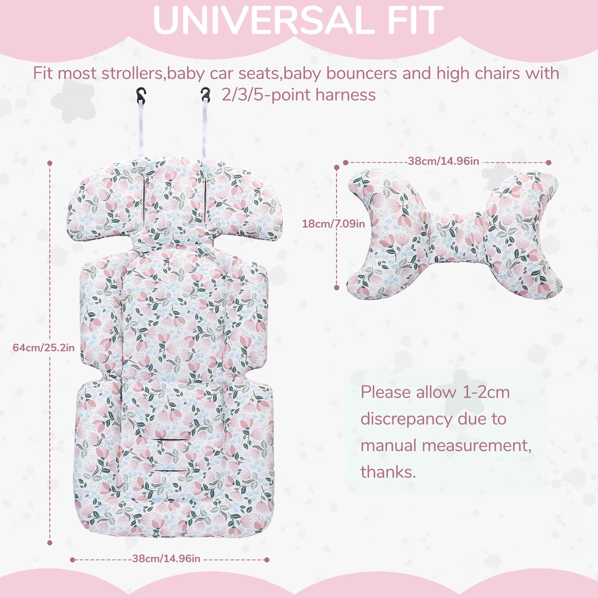 LAT Riduttore Passeggino Universale, Reversibile Copripasseggino Universale, Copriseduta Passeggino Universale con Poggiatesta Amovibile, Materassino Passeggino Universale (Tulipano)