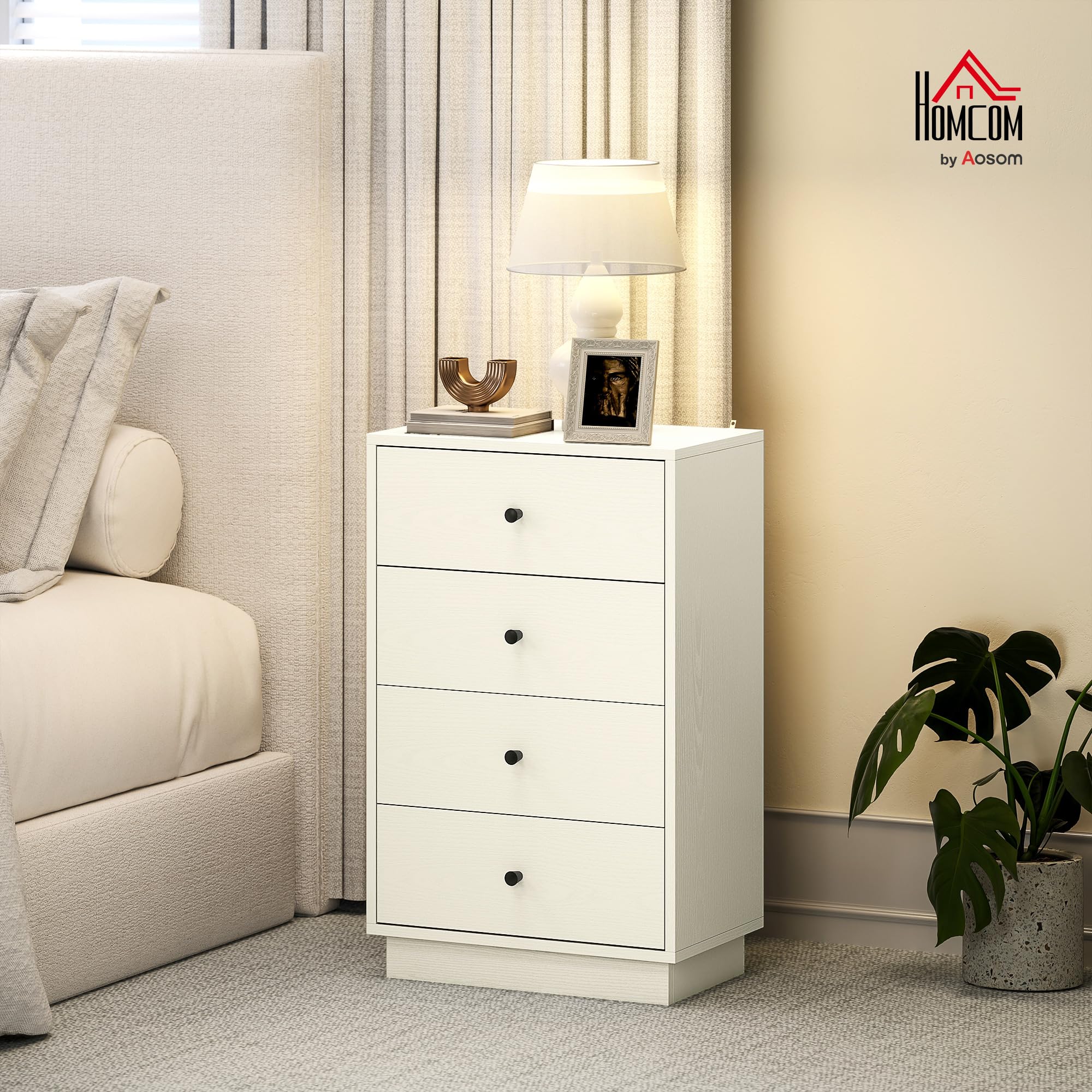 HOMCOM Commode 5 Tiroirs Moderne avec Poignées 47 x 29 x 95 cm Crème