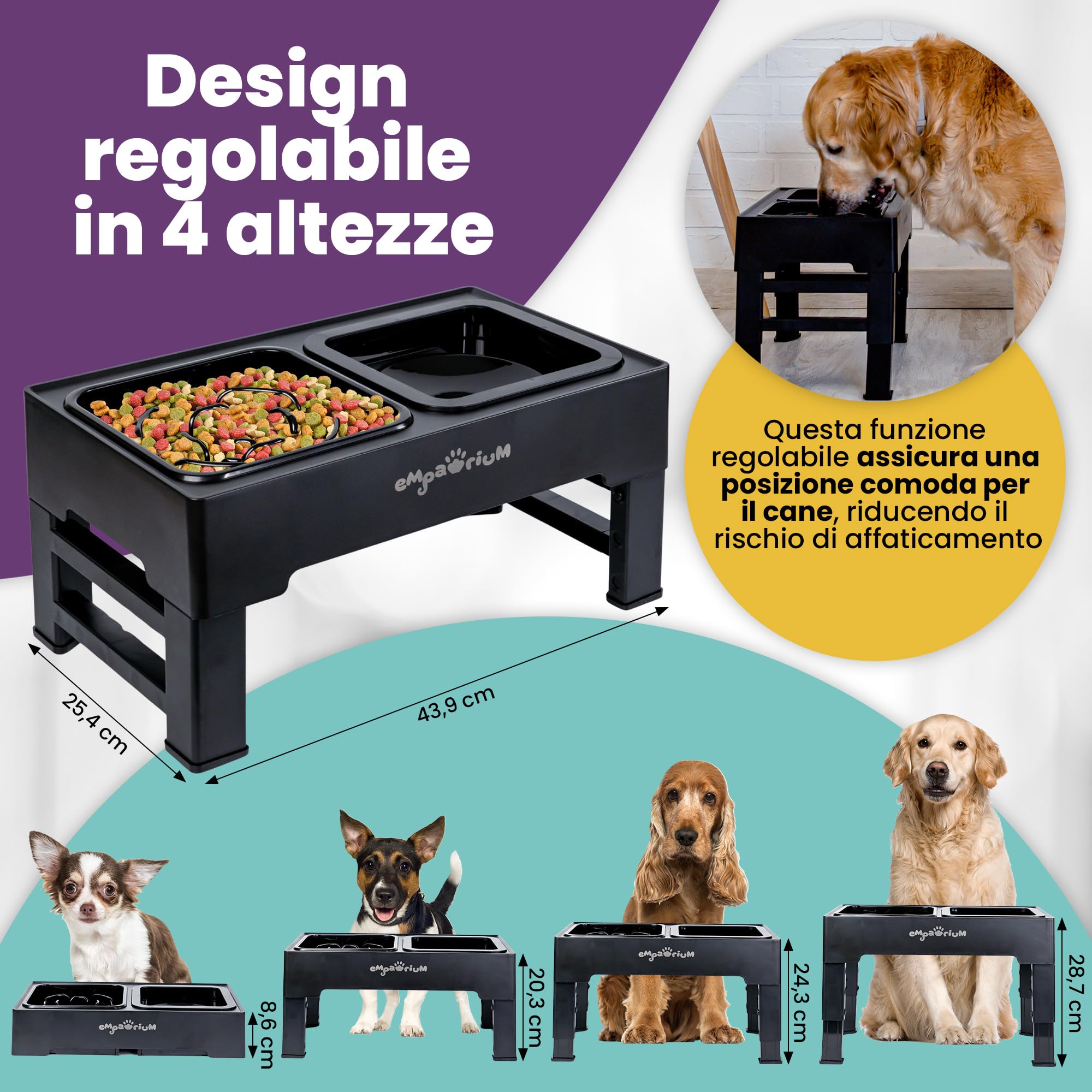 Empawrium Ciotole per Cani Rialzate, Ciotole per Cani Piccolo, Medio e Grande, Ciotola Anti Ingozzamento con Ciotola Acqua Cane Antigoccia 1600ML