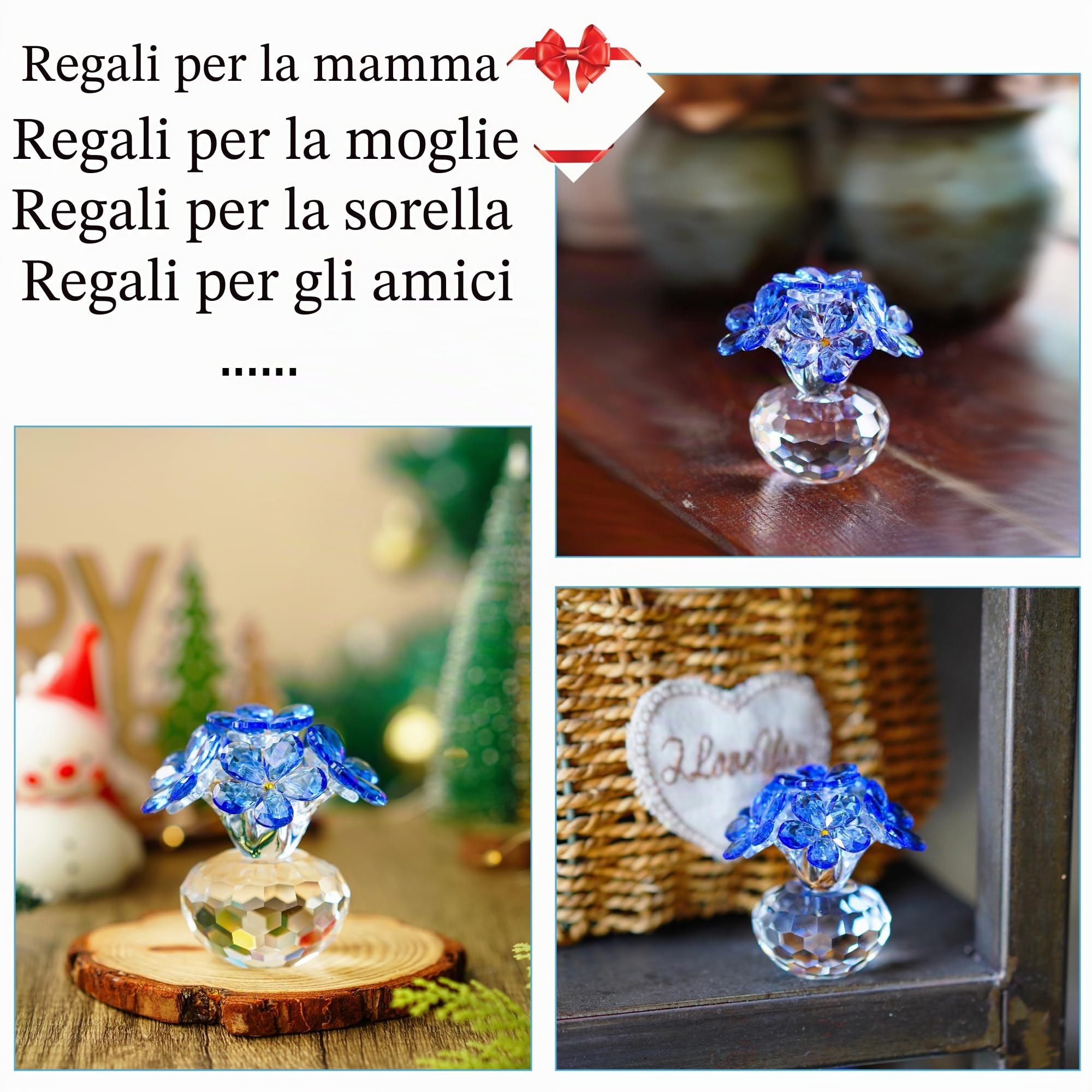 H&D HYALINE & DORA - Figurina in cristallo blu con fiore Non-dimenticarmi - Regali per mamma, moglie, fidanzata - Ornamenti in vetro per casa, ufficio, centrotavola