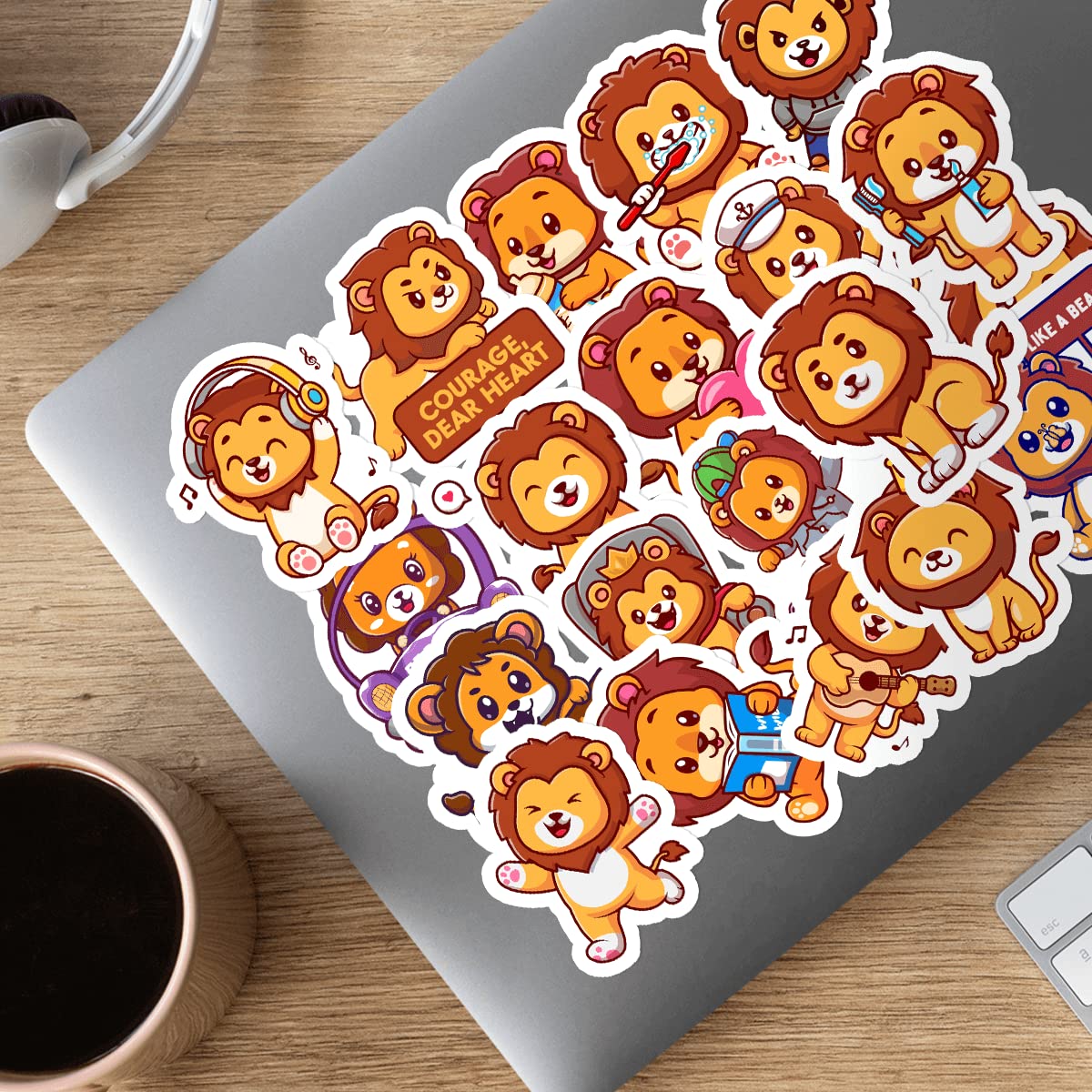 GOLEEX 20 Pack Lion Cartoon Stickers – Waterproof Vinyl Decals For Water Bottles, Laptops, Phones, Cars – Fun Animal Stickers For Kids, Teens, Adults