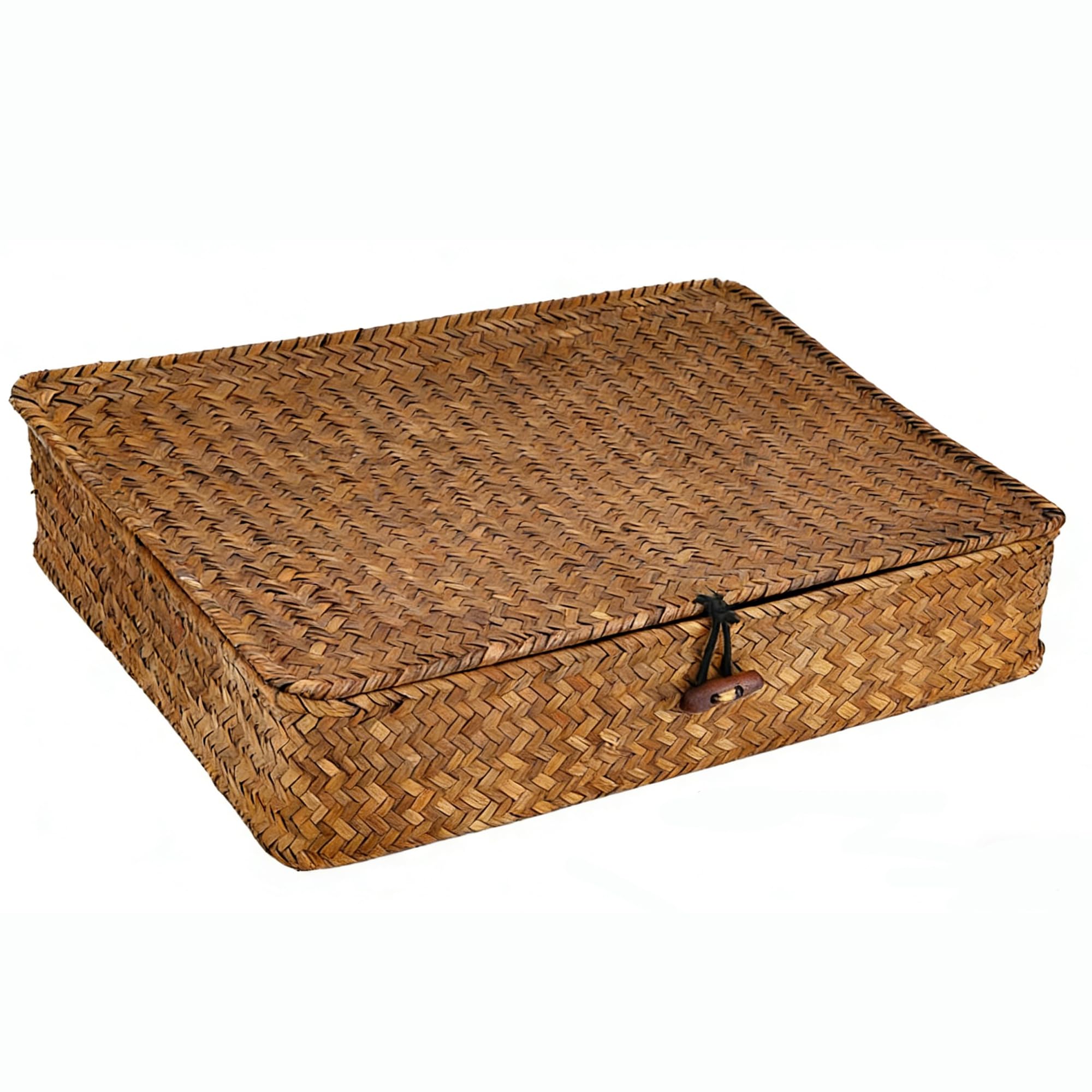 Panier de rangement en jonc de mer avec couvercle 40x20x5cm rectangulaire marron pour armoire