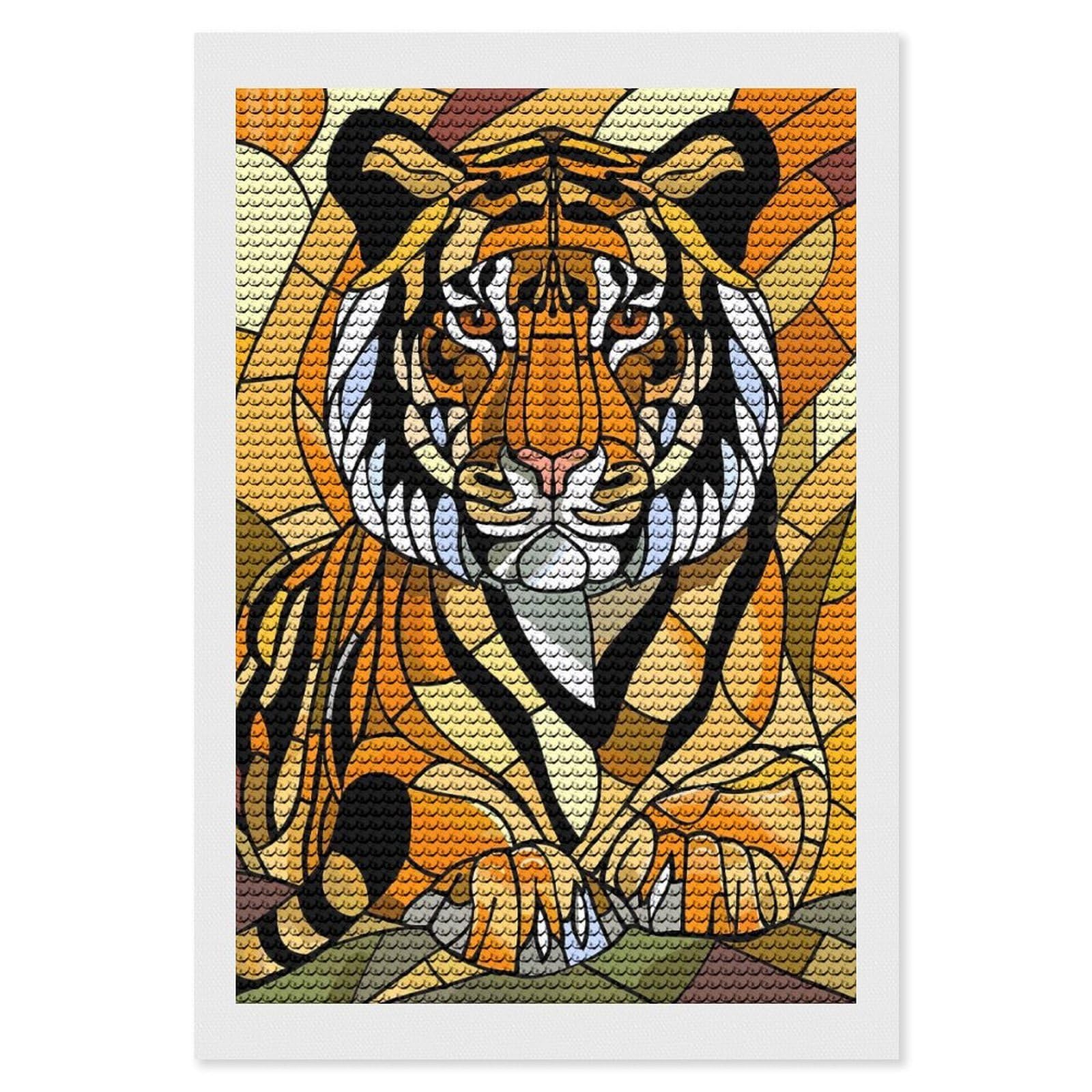Junmoney Stained Glass Tiger Portrait Diamond Art Canvas 8"x12", for Adults, Printed Canvas, Home Wall Decor, Gift Idea, Mindful Craft Activity