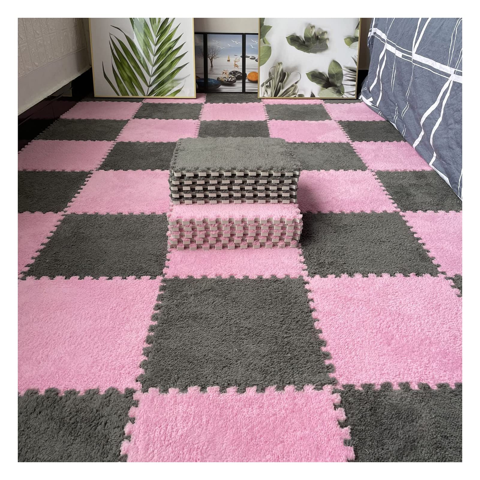 Carreaux de moquette emboîtables de 12 x 12, 10 mm d'épaisseur, tapis de jeu puzzle, tapis de sol doux, antidérapant, anti-chute, parfait pour ramper et jouer Carreaux de moquette emboîtables de 12 x 12, 10 mm d'épaisseur, tapis de jeu puzzle, tapis de sol doux, antidérapant, anti-chute, parfait pour ramper et jouer