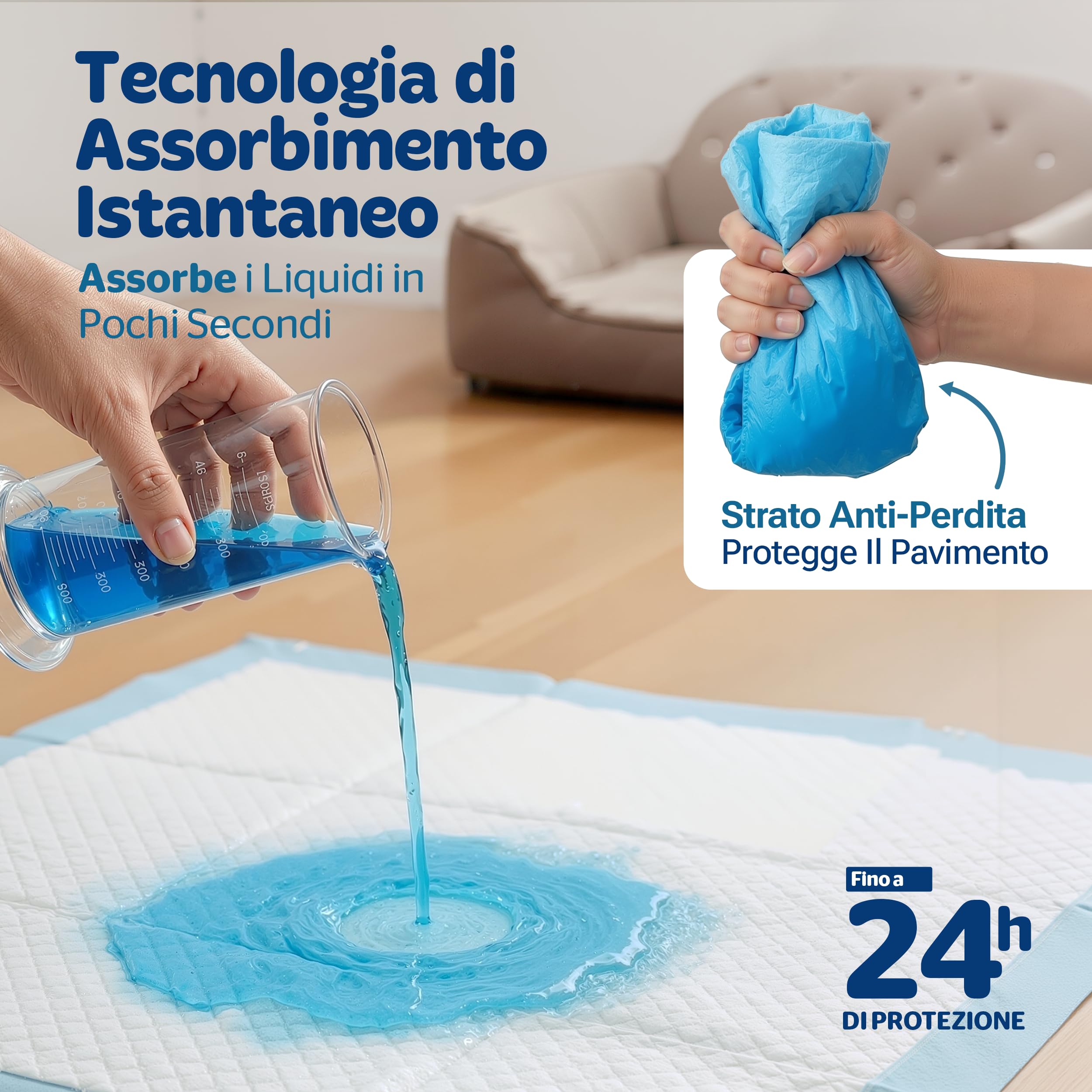 PORTENTUM Traversine cani 90x60 cm 100 pezzi – Tappetini igienici per cani 6 strati assorbenti antifuga con controllo degli odori – Tappetini cane per addestramento