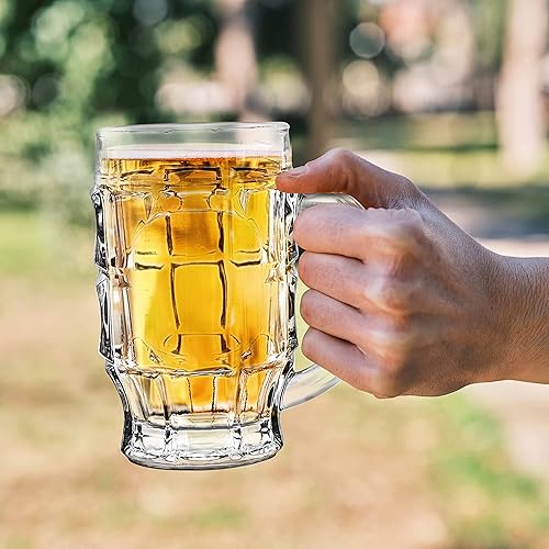 Miniatura 7 de DISCOUNT PROMOS Juego de 6 tazas de cerveza de vidrio con hoyuelos de 17.75 pulgadas, paquete a granel, utensilios de bar, ideales para festivales