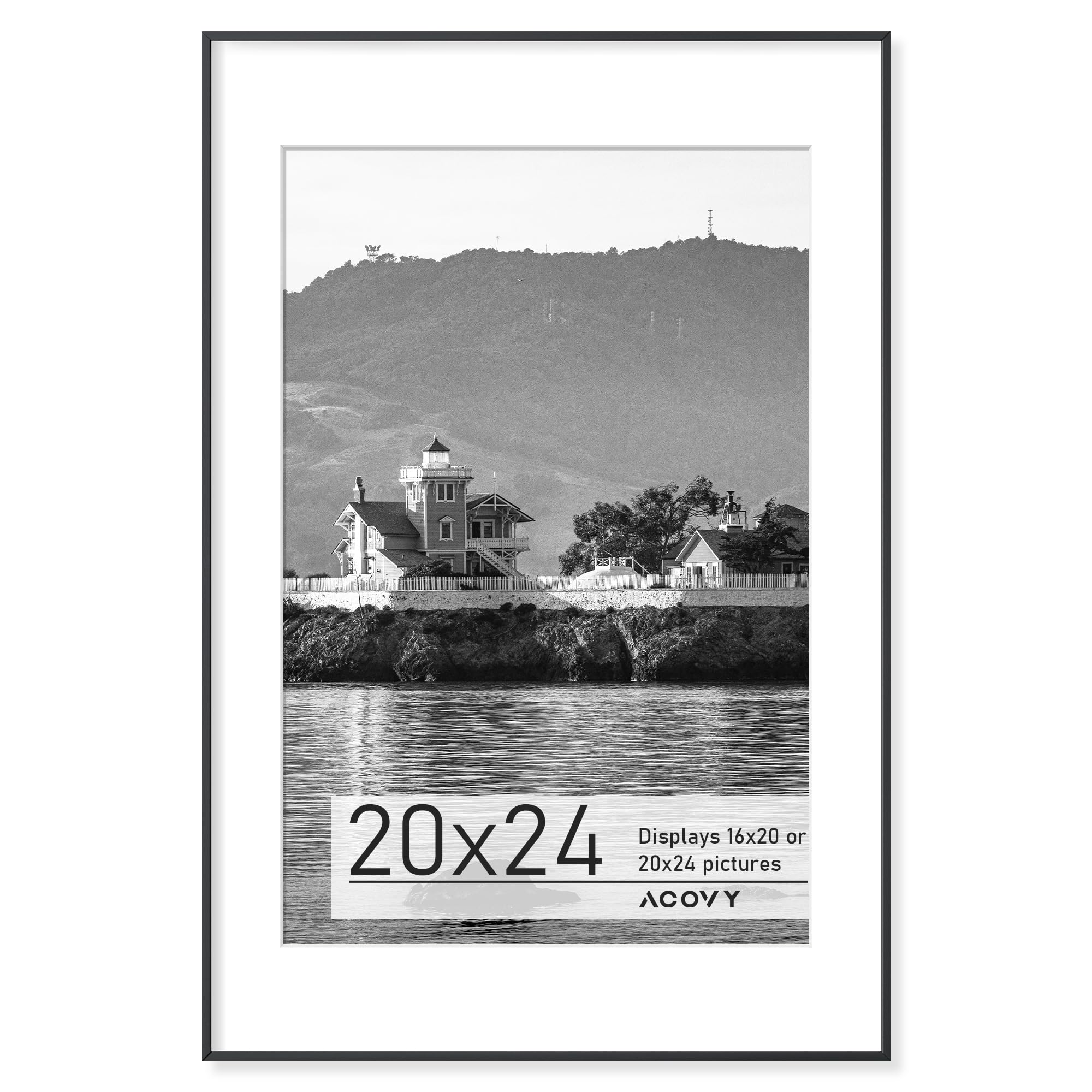 20x24 Poster Frame, 20x24 Frame with Mat for 16x20, Premium Aluminum 20 x 24 picture frame, HD Tempered Glass, Metal Photo Frame 20x24 for Wall Display, Wall Hook Included (Black, Pack of 1)