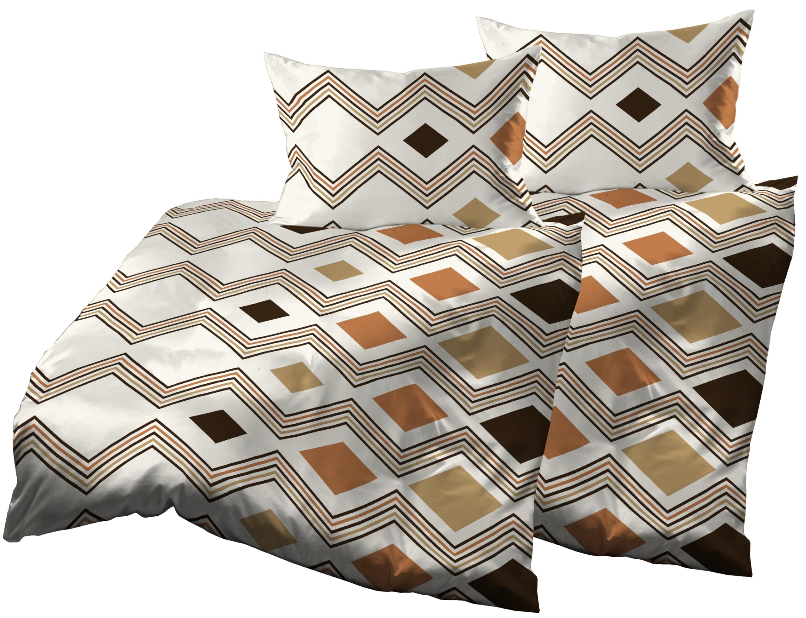 4teilig Bettwäsche-Set 2X 140x200 cm + 2X 70x90 cm, Mikrofaser, Zig Zag Braun Weiß Schwarz