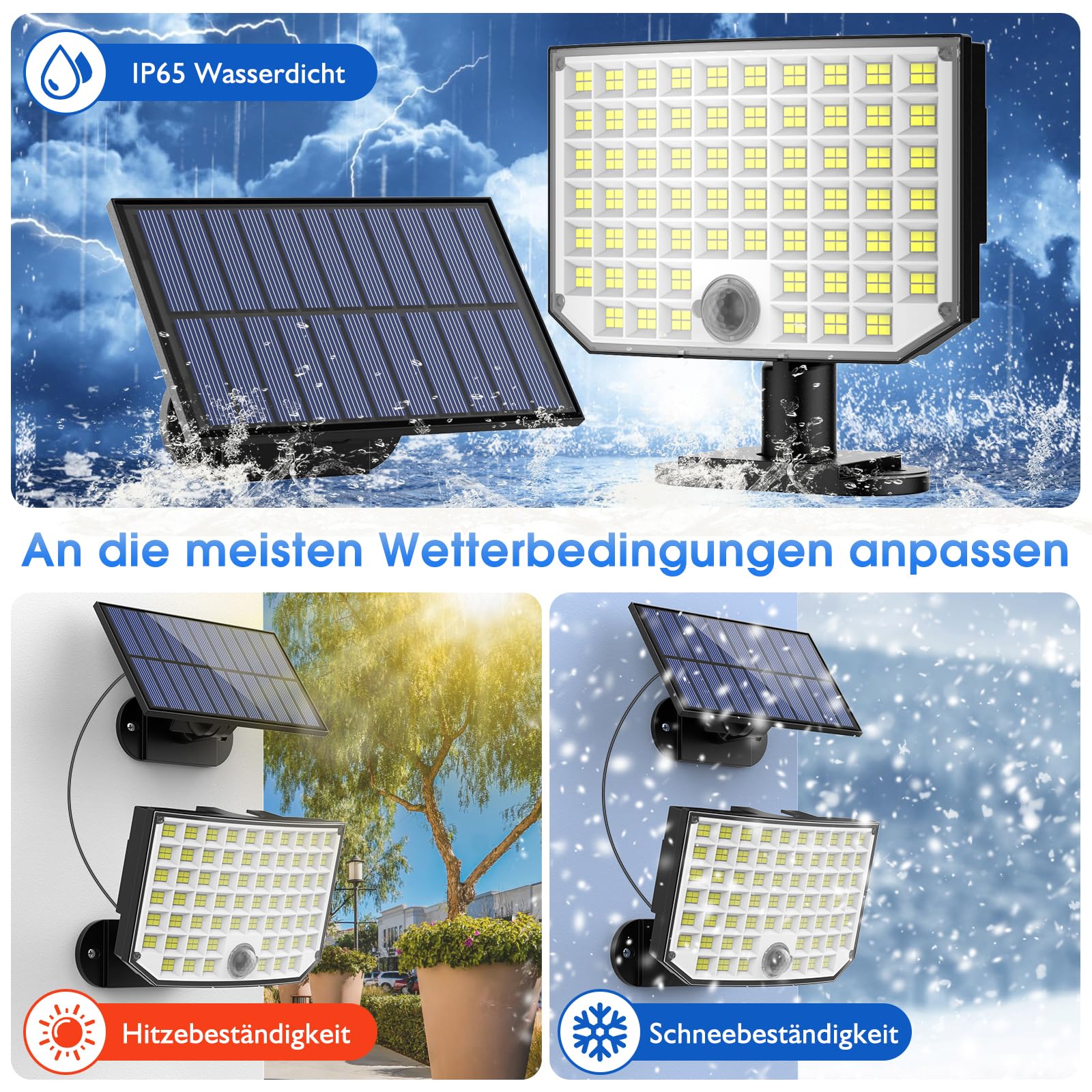 Solarlampen für Außen, Solarstrahler mit Bewegungsmelder, 256 LEDs Solarlampen für Außen, Solarstrahler mit Bewegungsmelder, 256 LEDs