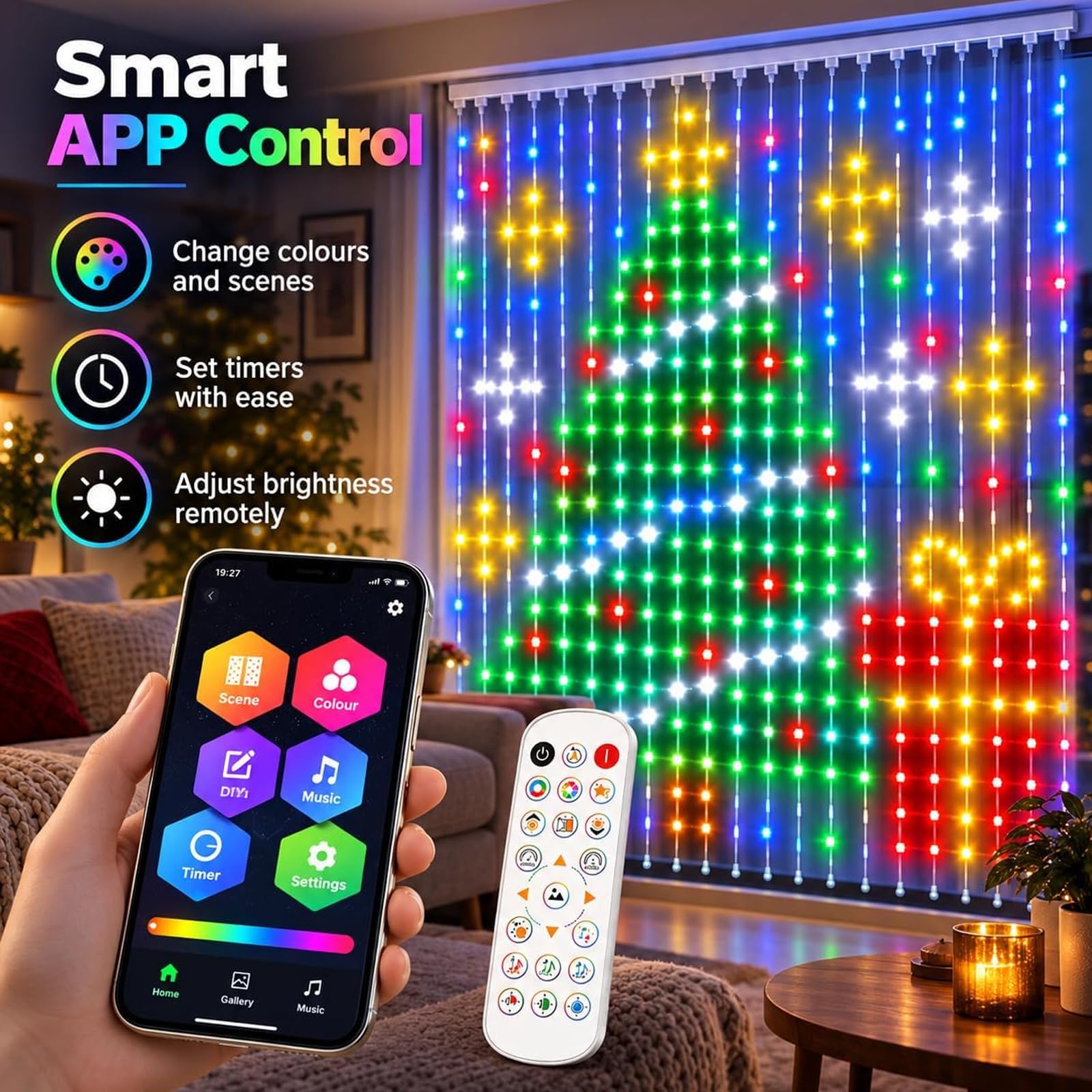 Luci a Tenda RGB Intelligenti con Controllo APP e Telecomando