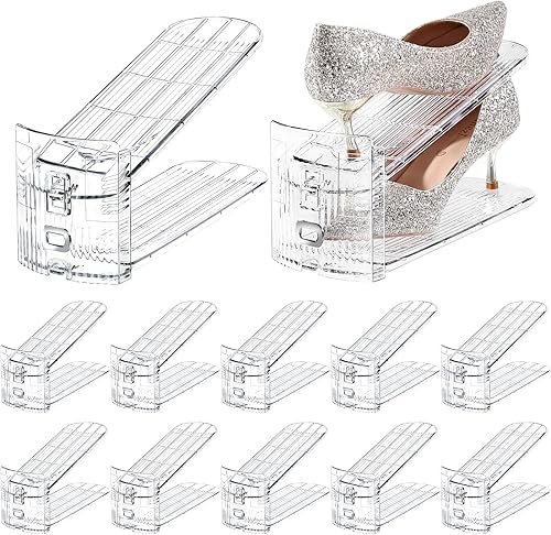 Miniatura 9 de TOPNEW Organizador de ranuras para zapatos para armario, paquete de 12 unidades, apilador de zapatos de nivel ajustable, organización de