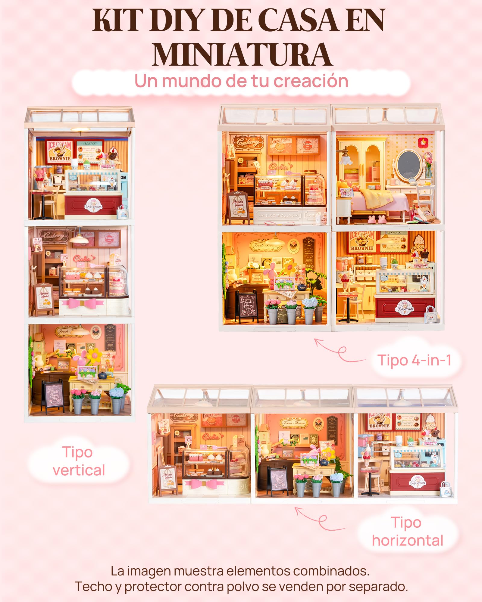 Rolife Super Creator Lovely Pink Bedroom, Casa de Muñecas DIY con Iluminación LED, Kit Sin Pegamento, Decoración de Dormitorio y Escritorio, Regalo Original para Mujer y Niña