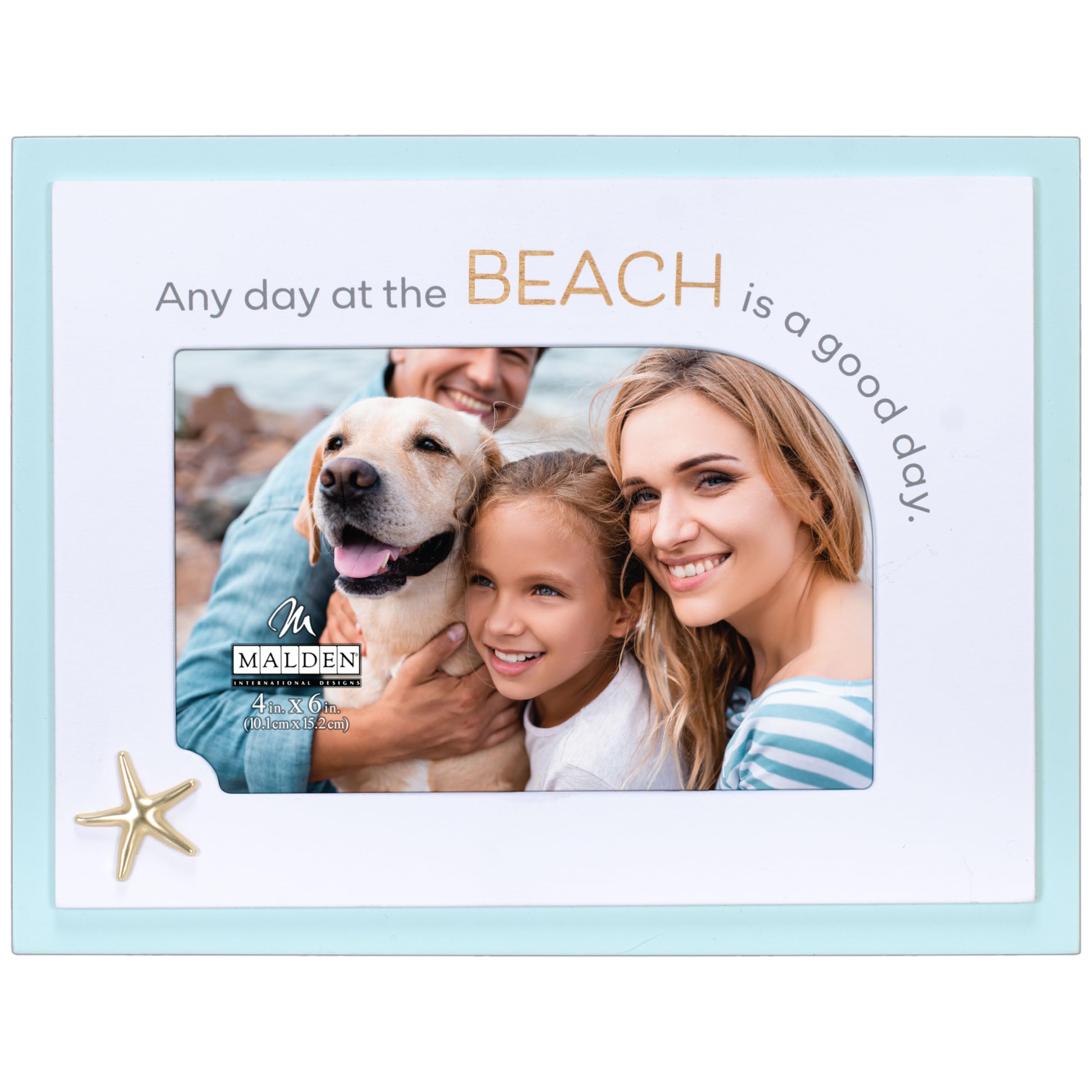 Malden International Designs 4 x 6 Any Day At The Beach Is A Good Day Picture Frame Layered Arch MDF Frame With Gold Metal Starfish Attachment