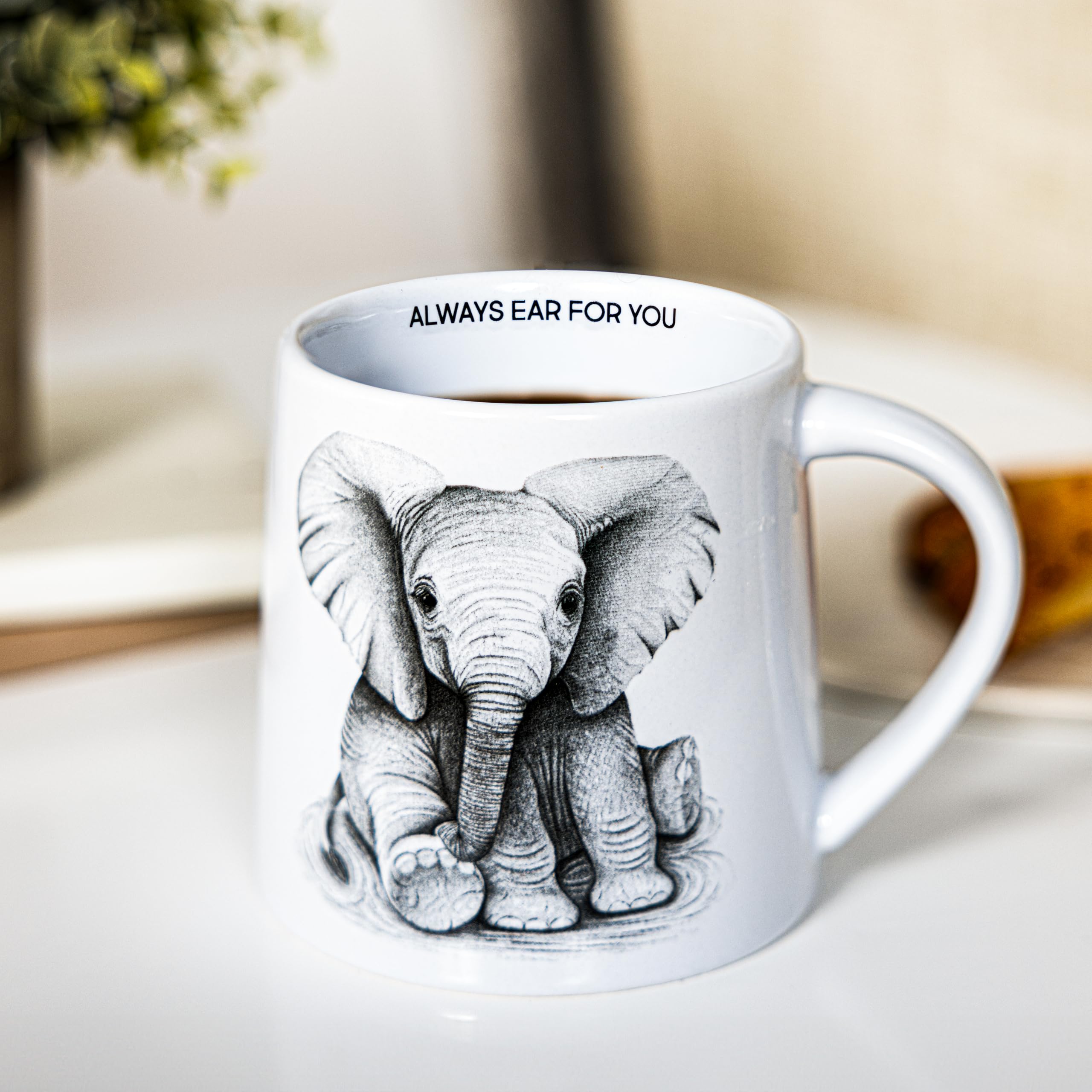 Pavilion Gift Company - Ear for You - Elefante - Taza de café de 481.9 g, taza de té, zoológico de vida salvaje