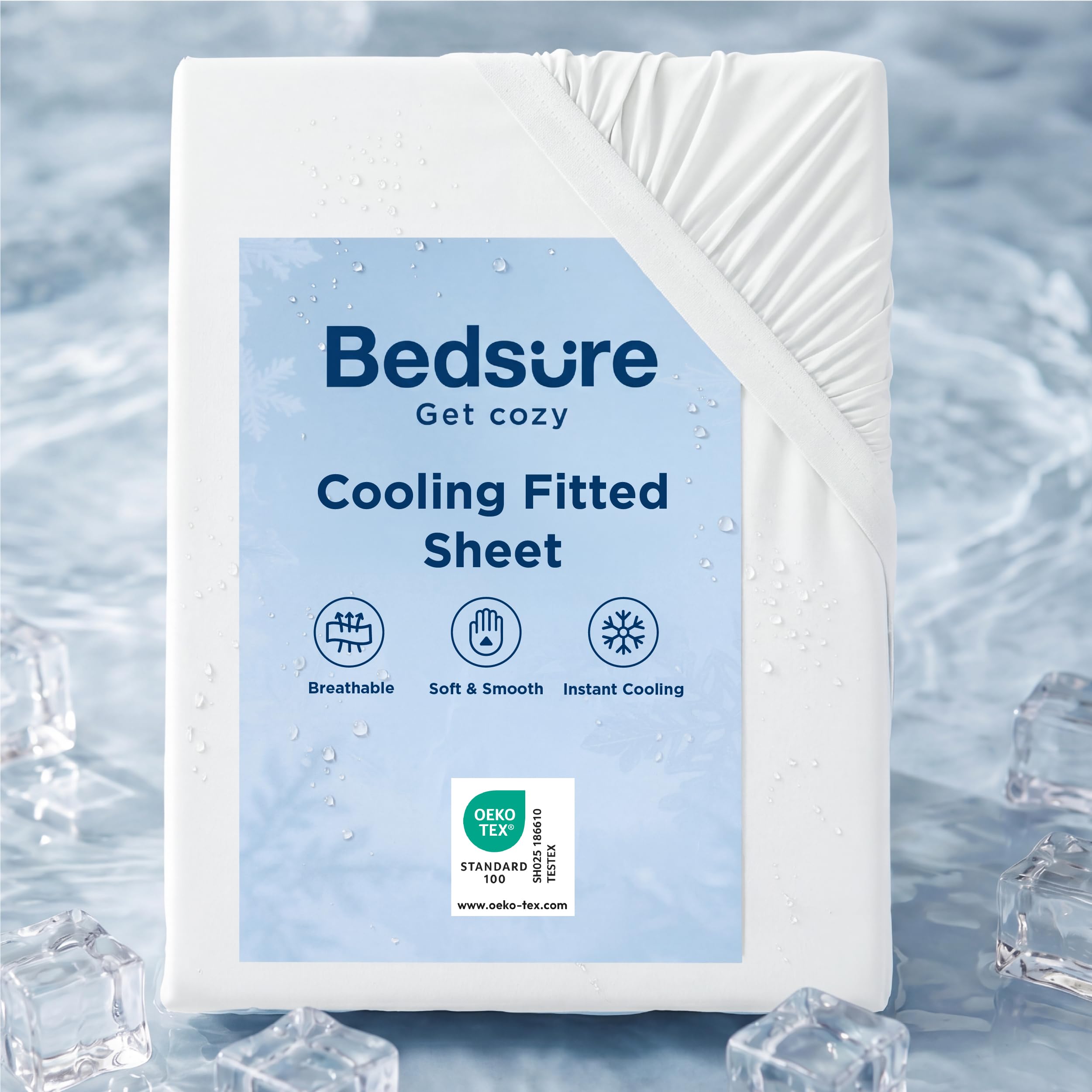 Bedsure King Cooling Fitted Sheet – Soft Breathable Deep Pocket Bed Sheet, Cool to Touch, Wrinkle Resistant, White