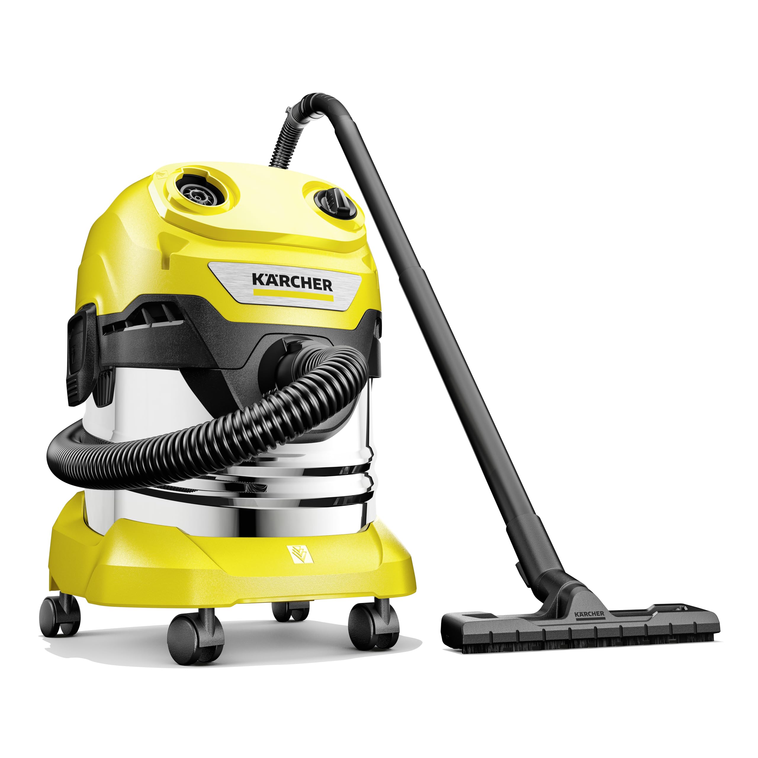 Kärcher Aspirateur Eau et Poussières WD 4 S V-20/5/22, Puissance : 1000W, Cuve en Inox : 20L, Flexible d'Aspiration : 2,2m, Soufflerie, Filtre Plissé Plat, Suceurs Sol & Fentes, Sachet Filtre Ouate