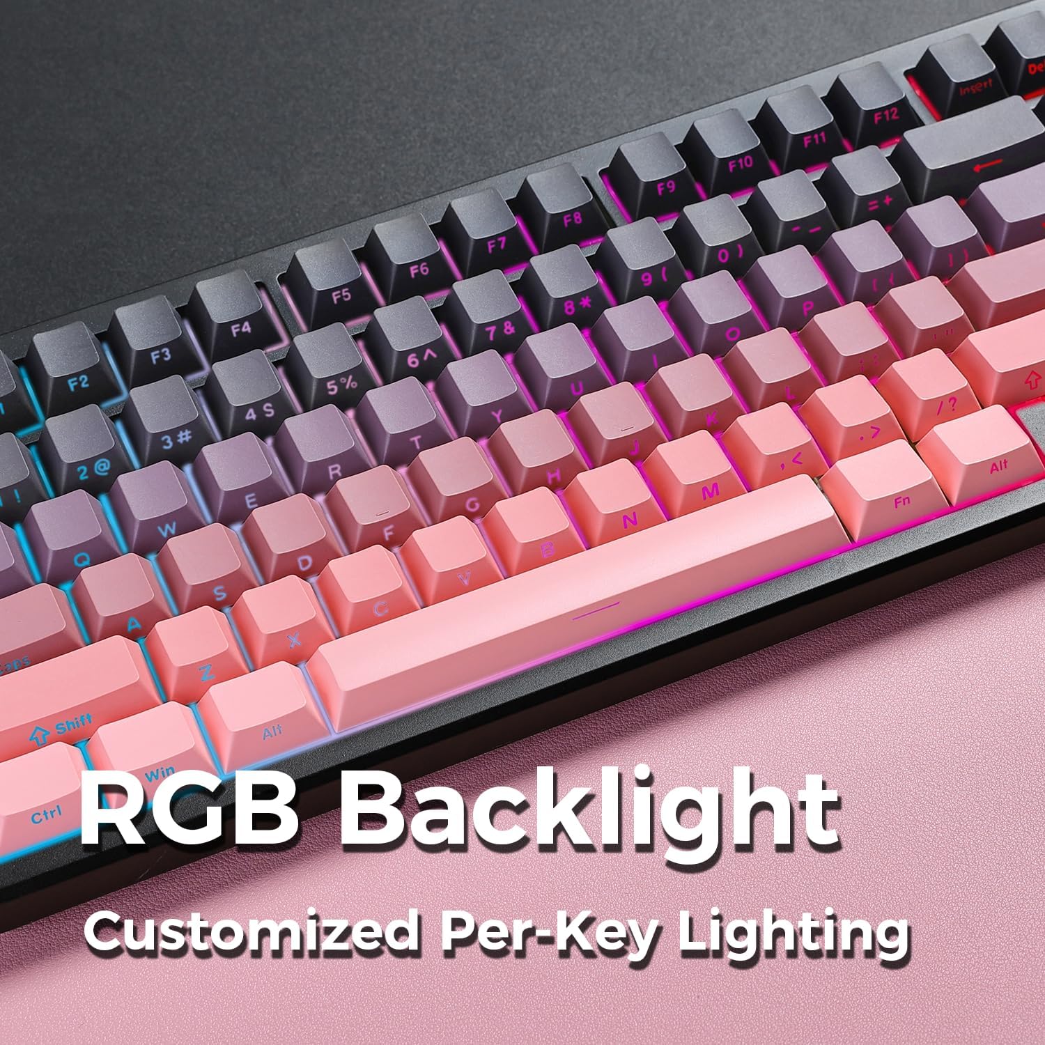 MCHOSE G75 Pro Wireless Mechanical Keyboard, 75% Layout, Gasket Mounted, 5 Layers Dampening,RGB Backlit, 2.4GHz/BT/Wired Tri-Mode, Hot Swappable (Black Pink, Matcha Latte)