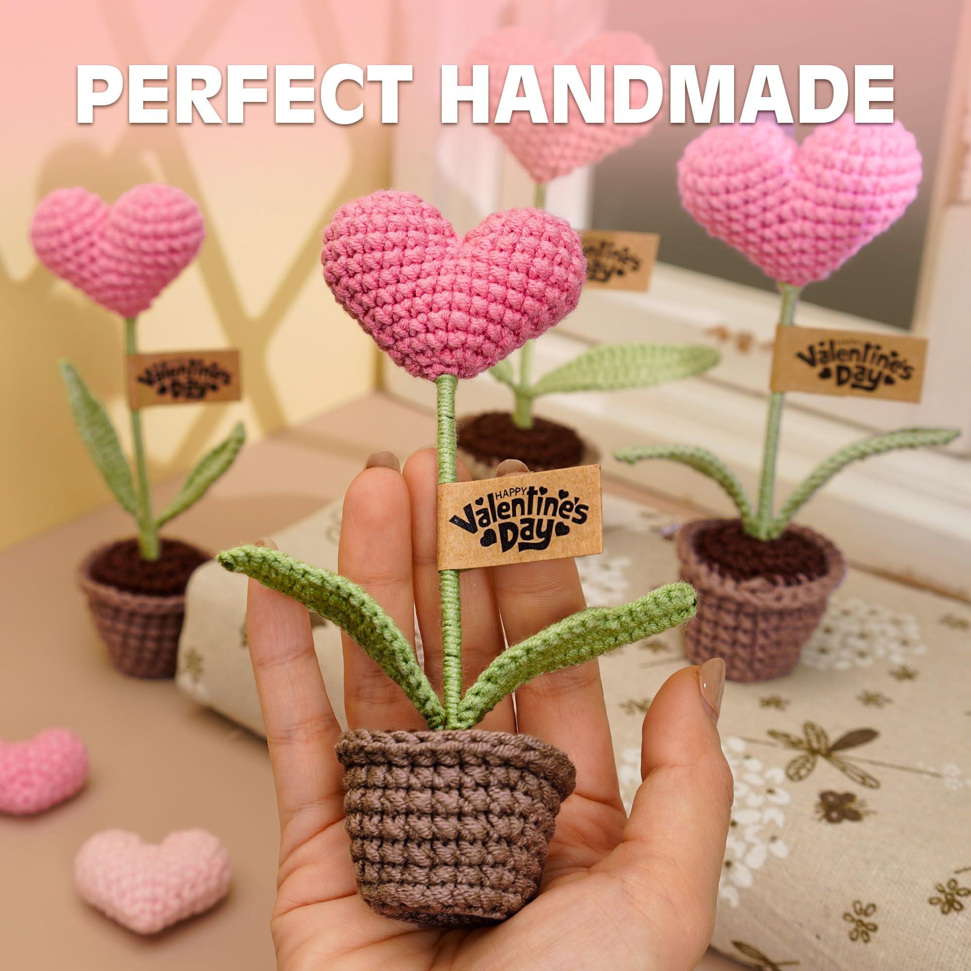 Handmade Crochet Heart Flower in Pot | Gifts for Mom, Mother Day Mom Gifts for Him Her, Valentines Day Card, Romantic Anniversary Birthday Home & Office Decoration