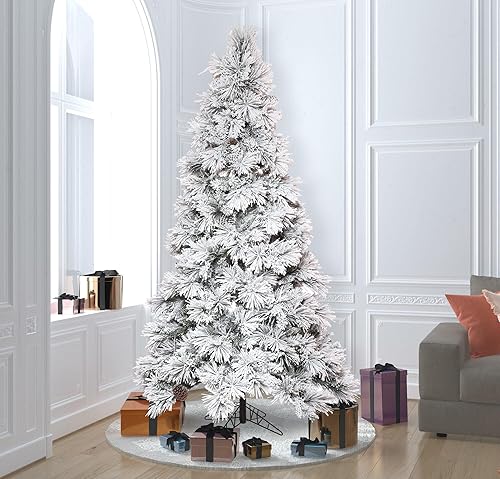 Miniatura 2 de Vickerman Árbol de Navidad artificial delgado de pino Atka flocado de 10 x 63 pulgadas, sin luz, árbol sintético cubierto de nieve, decoración de