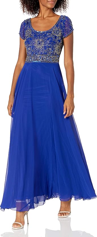 J Kara Womens Empire Wasit Long Dress Dress, Royal/Royal/Mercury, 14P