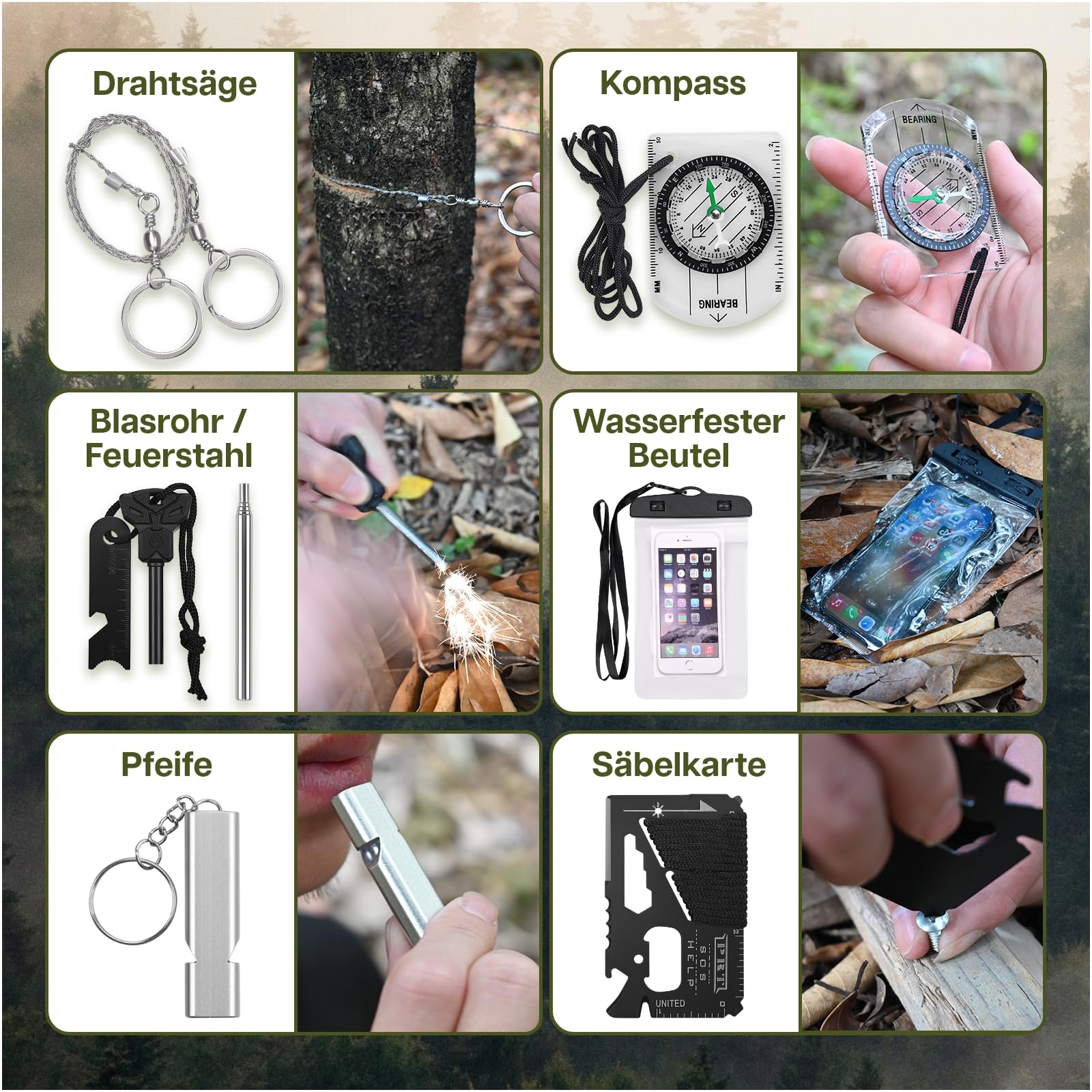 Survival Kit All-in-1 – Notfallset von MMOBIEL – Survival Ausrüstung mit Wasserfilter, Multi-Tool usw. für Outdoor, Camping, Abenteuer, Wandern im Freien – Geschenke für Männer