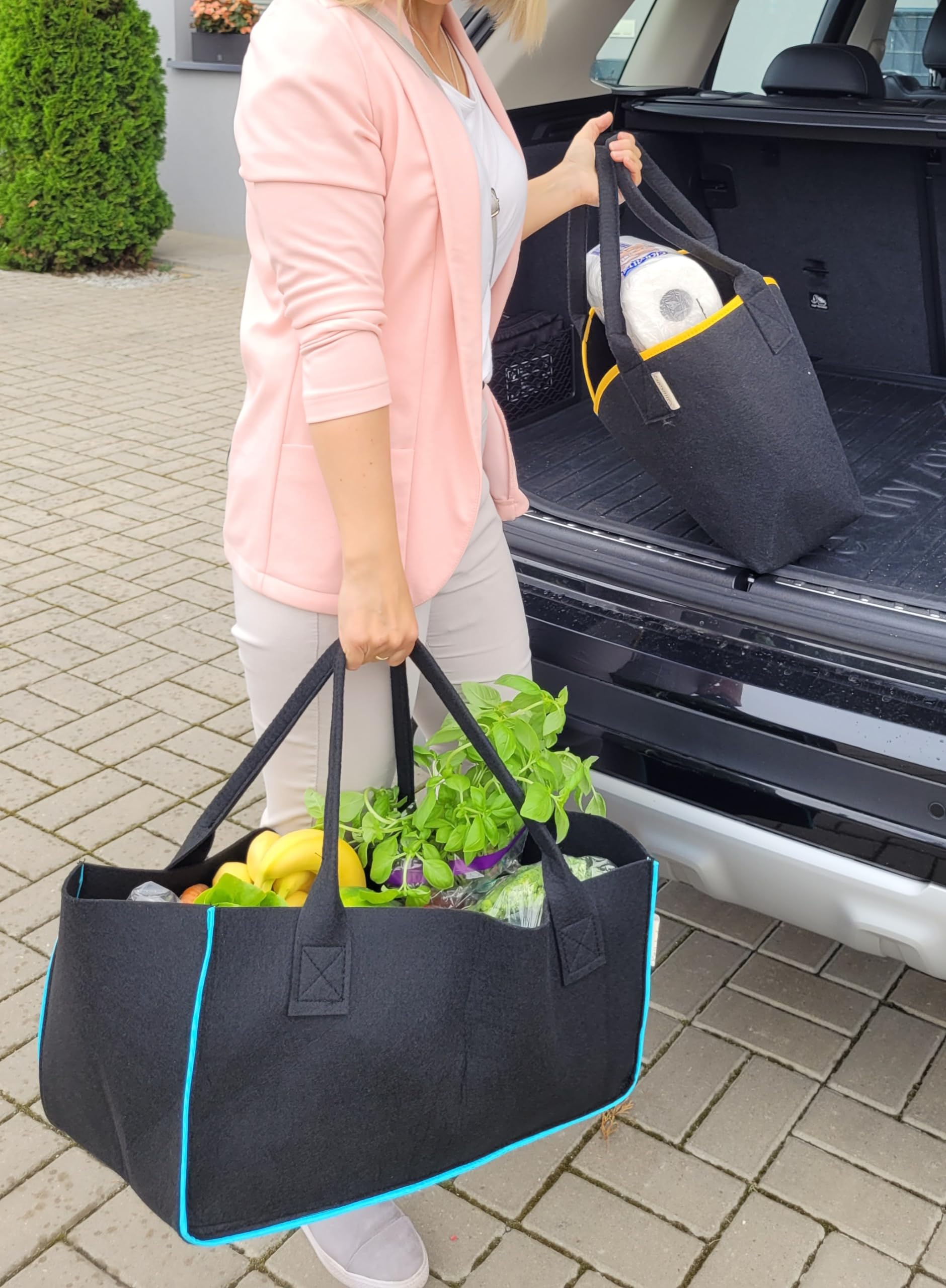 Torba filcowa na zakupy, torba na drewno opałowe, kosz na drewno opałowe, filcowy stojak na gazety, kosz na gazety (kolor czarny/czerwony, zielony 1)