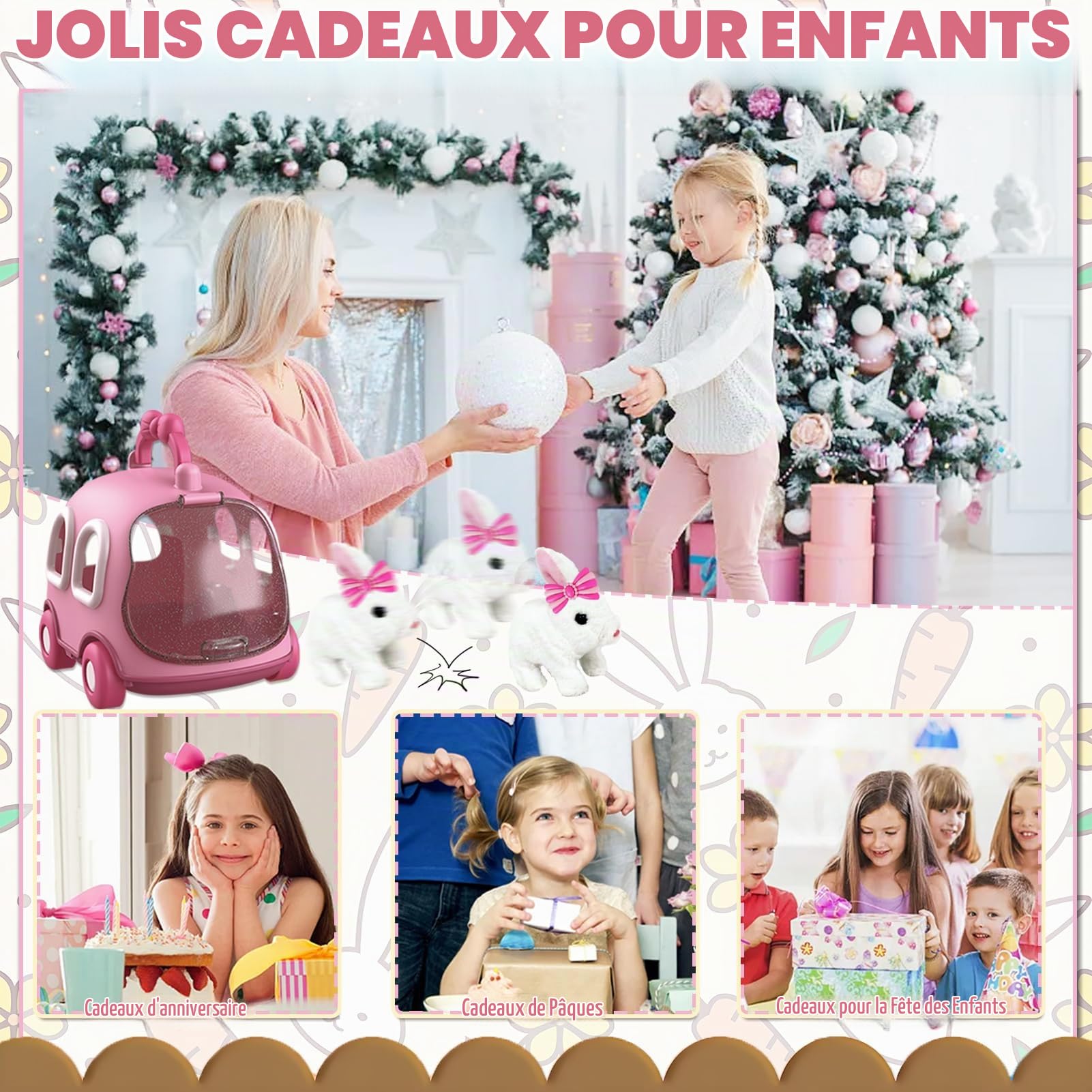 STAY GENT 21Pièces Lapin Interactif Peluche Lapin Jouets pour Enfants Peluche Interactive qui Sautille & Remue les Oreilles,Cage, Peluche Animaux Interactifs Pâques Cadeau Filles Garçons 2 3 4 5 6 Ans