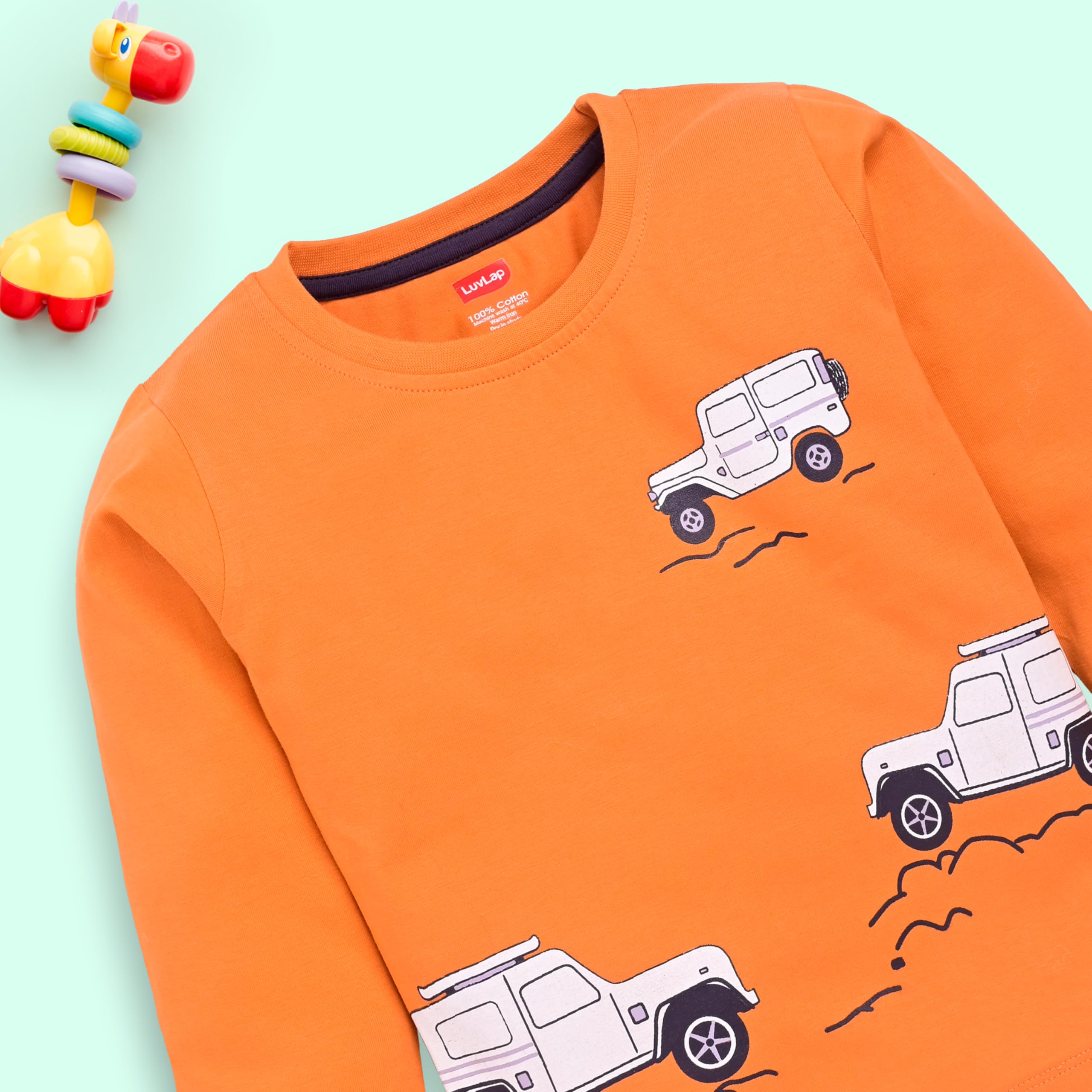 LuvLap Baby Boys 100% Cotton Full Sleeve Boys T-Shirt & Pyjama Sets, Pack Of 03 Powder Blue, White, Saffron 3 to 6 months - Image 7 thumbnail