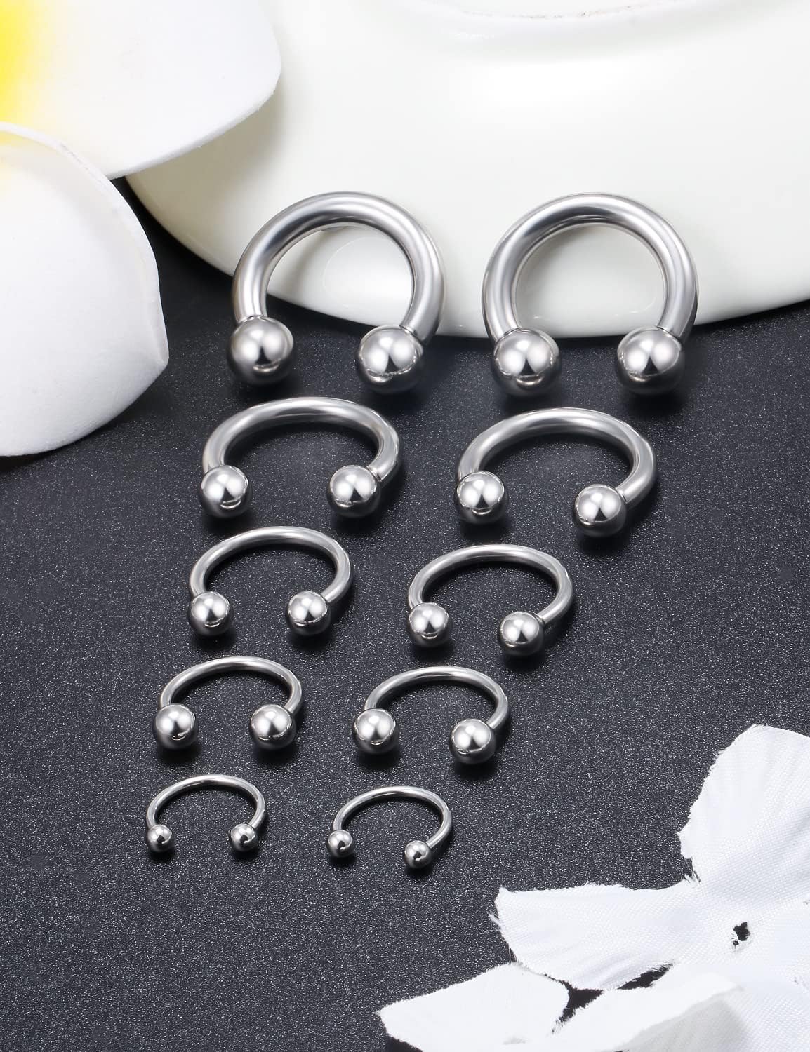 Ocptiy 12G-00G Septum Rings Ear Gauges Earrings Stretching Kit 316L Surgical Steel Horseshoe Septum Pa Piercing Jewelry for Women 10mm 12mm 14mm 16mm - Image 2