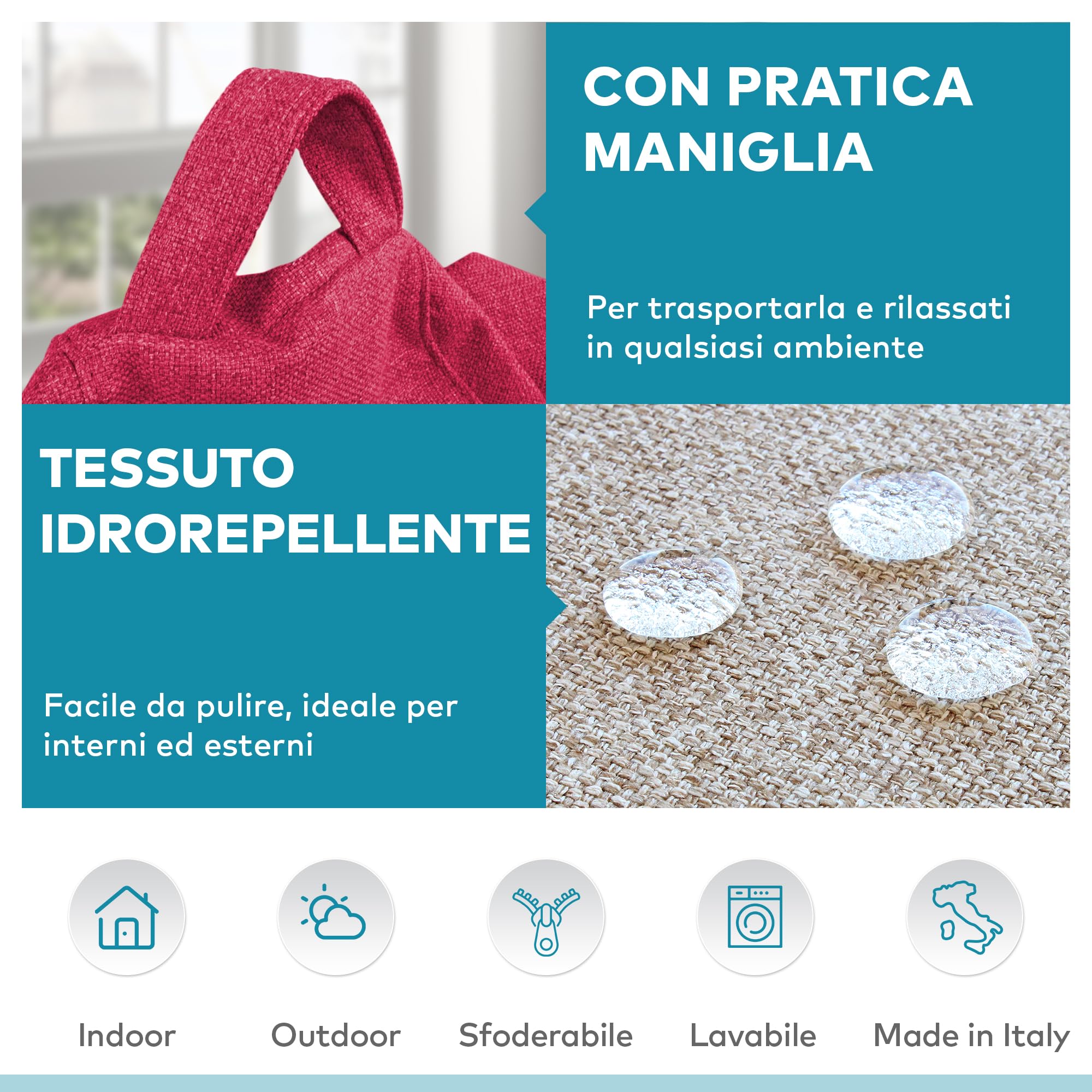 Deshome Pouf sacco medio da esterno e interno - Pouf Poltrona sfoderabile idrorepellente, Puff Bean Bag Chair design moderno per giardino soggiorno camera da letto Light Pouf Blu