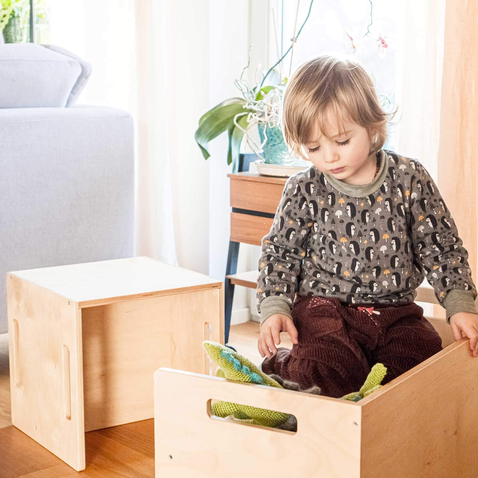 Ehrenkind® Kinder Hocker | Vielseitig & Stabil | Montessori Hocker | Wendehocker aus Birkenschichtholz | Natur