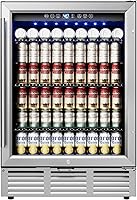 Icyglee 24-Inch 180-Can Beverage Refrigerator - Built-in Under Counter Beer Fridge Glass Door for Soda Wine Kitchen Bar Office