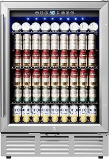 Icyglee 24-Inch 180-Can Beverage Refrigerator - Built-in Under Counter Beer Fridge Glass Door for Soda Wine Kitchen Bar Office