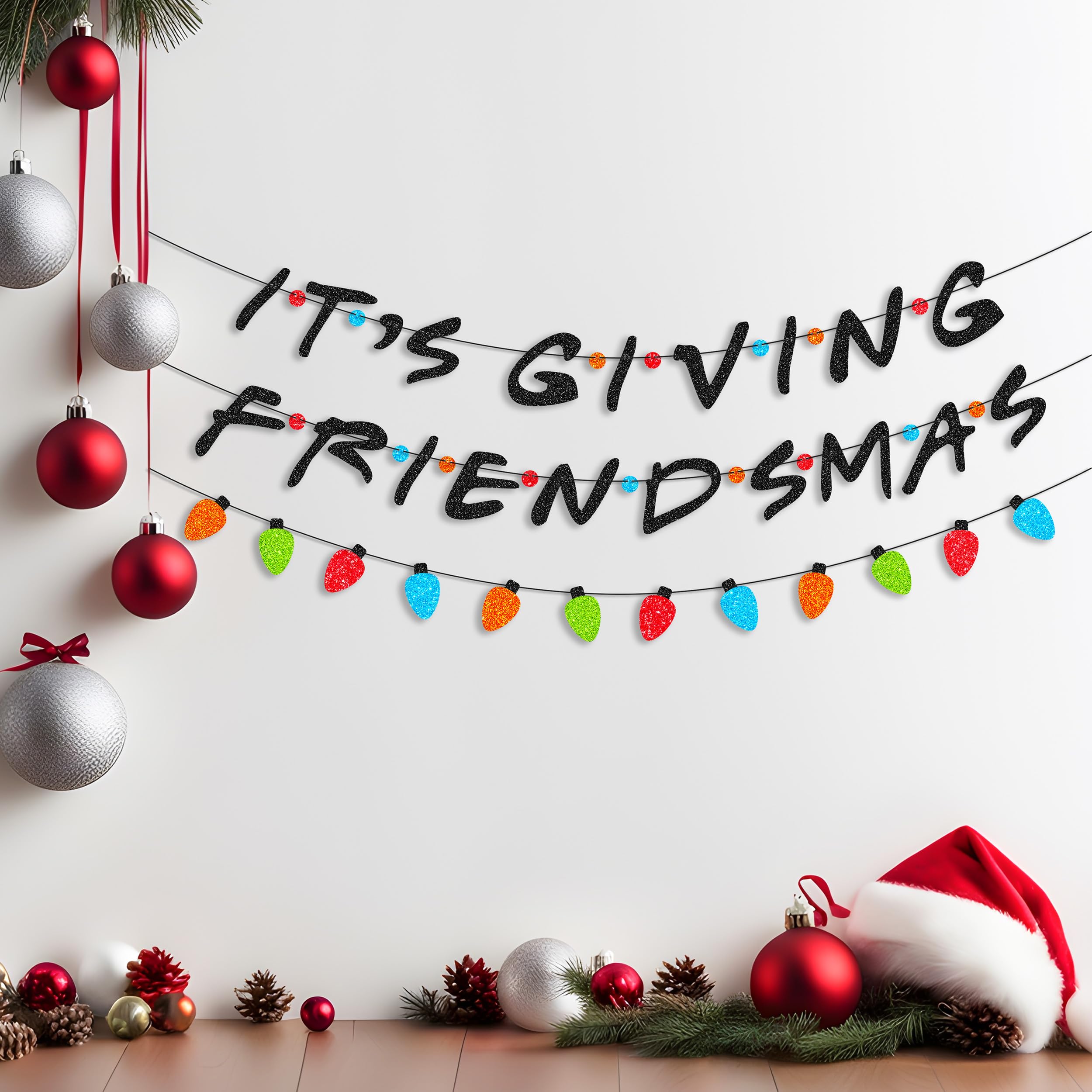 It's Giving Friendsmas Banner para decoración de fiesta de Navidad