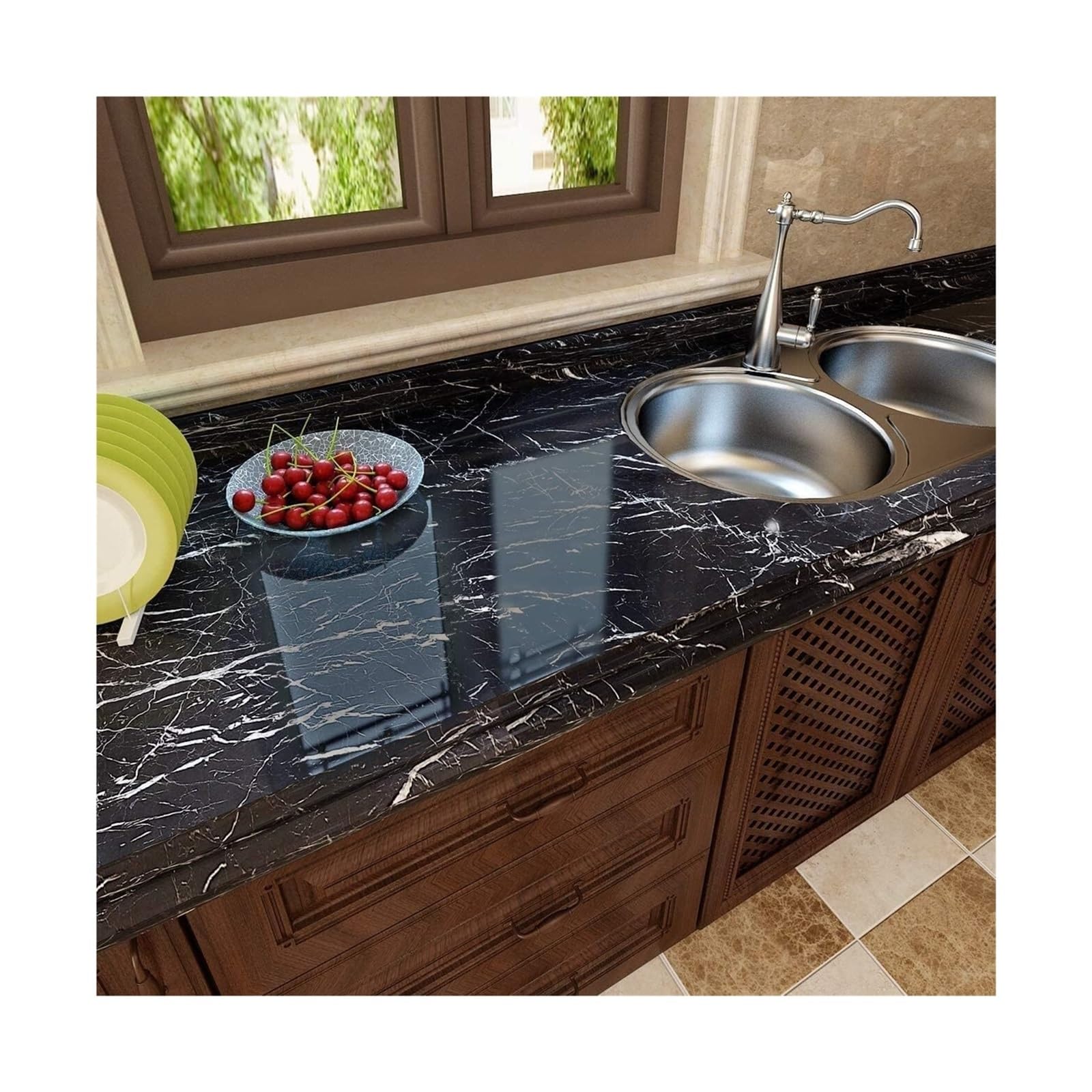 Foelanne Color8 Back Self Adhesive Wallpaper, Marble Contact Paper Self-Adhesive Kitchen Cabinet -Proof Multiple Sizes(,55Cm X 300Cm)