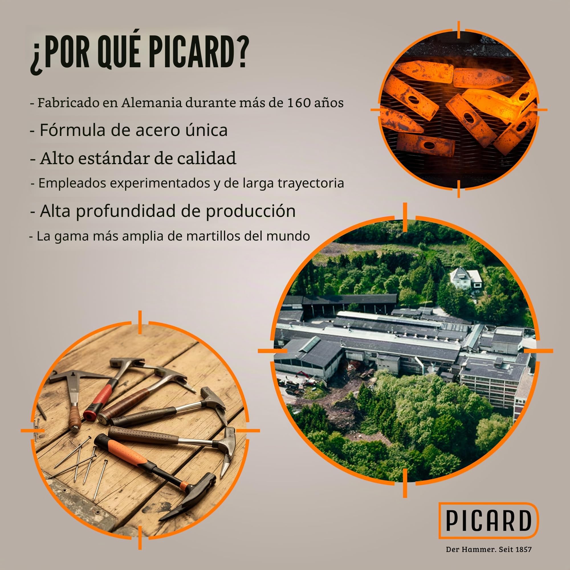 PICARD Martillo AluTec no.1095 superficie lisa | Martillo Carpintero Profesional | Encofrador con Cabeza Híbrida de Aluminio y Acero | Mango Ergonómico Antivibración | Martelo