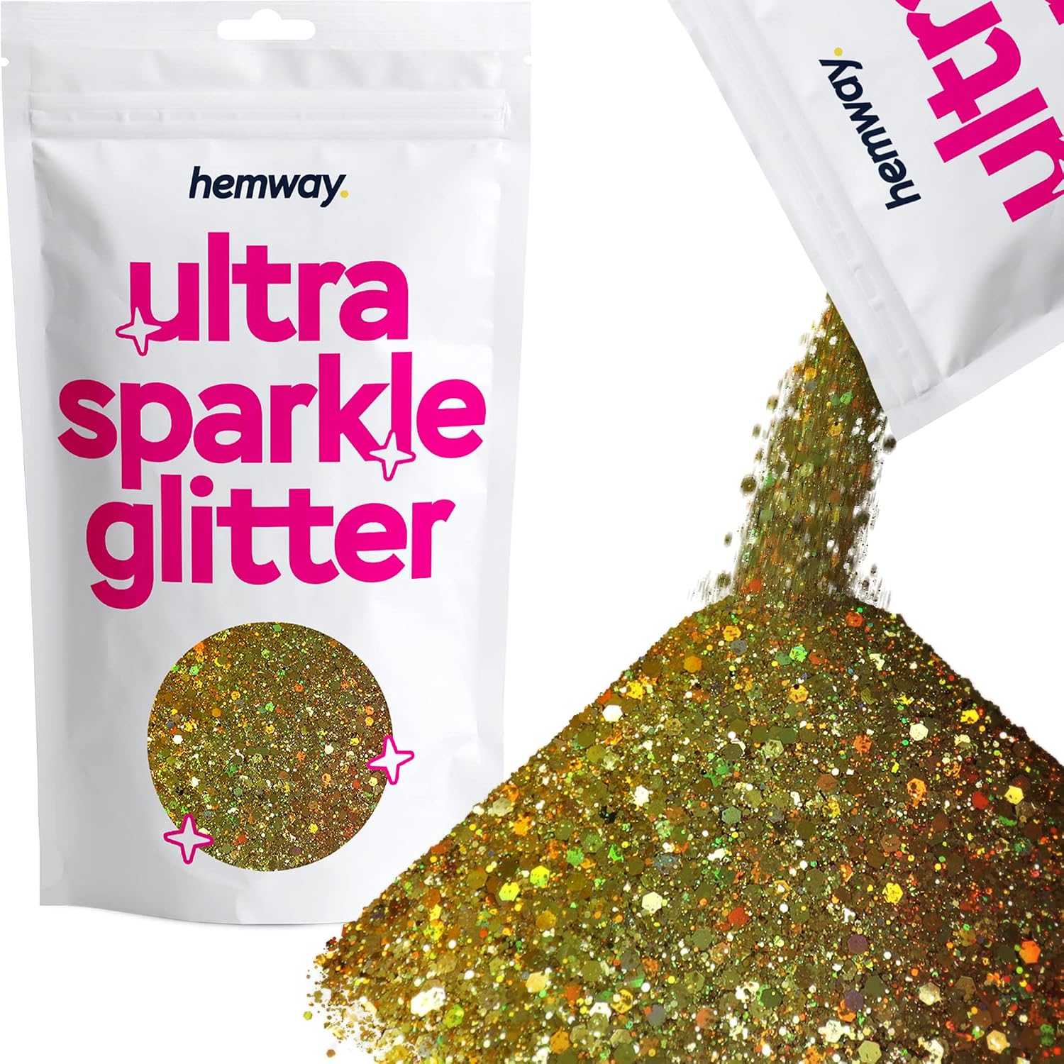 Hemway Ultra Sparkle Glitter Gold Holographic 100g Multi Size, 100g / 3.5oz