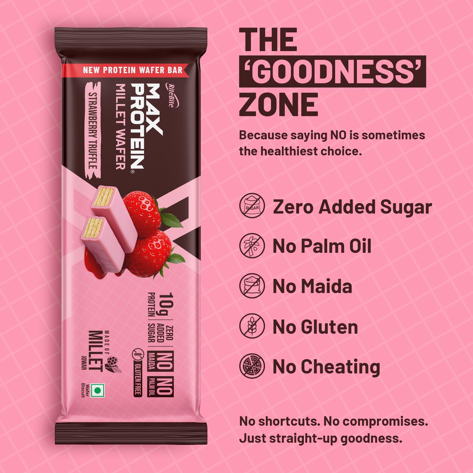 RiteBite Max Protein Strawberry Truffle 10g Protein Millet Wafer Bars (Pack of 12), No Maida, No Palm Oil, Zero Added Sugar, Crunchy Wafer Snack, 480g — Amazon image 6