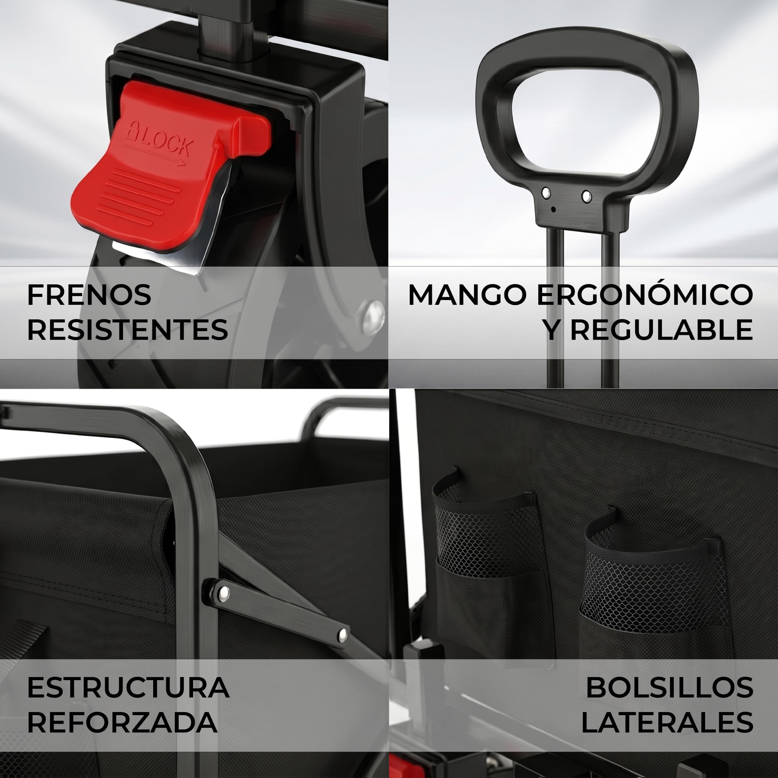 KEYPRO - Carro Plegable de Playa y Camping | Capacidad 150kg - 100 L | Ruedas Todoterreno | Frenos | Estructura Robusta | Carro Grande Multiusos | Carrito Plegable