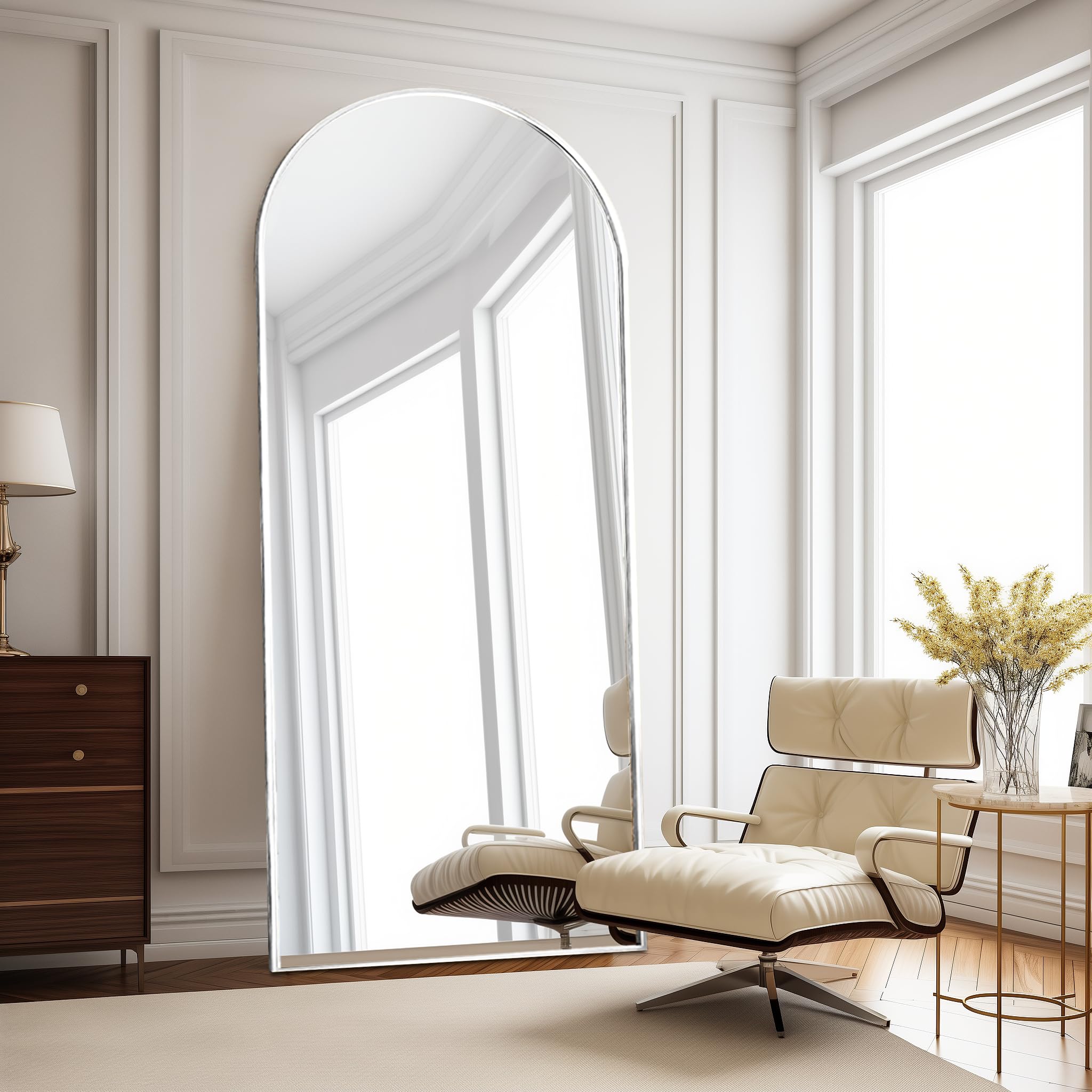 Floor Length Mirror, 76"x34" Arch Full Length Mirror, Mirror Full Length Hanging or Leaning, Body Mirror with Stand, Wall Mounted Mirror, Arched-Top Mirror with Aluminum Frame for Bedroom(White)