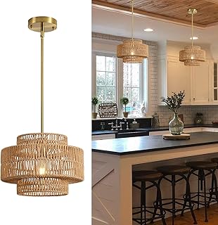25 Boho Kitchen Ideas Full of Texture, Plants, and Personality 63 12.4” Boho Rattan Chandelier Light Fixture, 1-Light Hand Woven Pendant L...