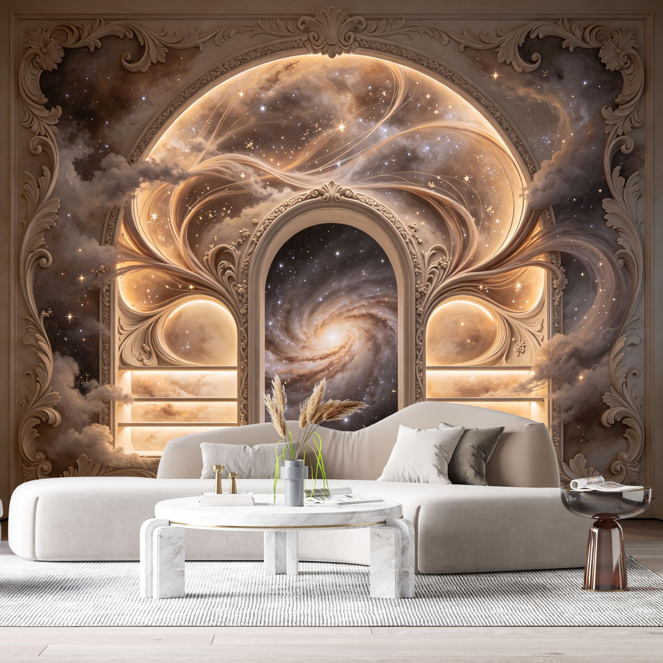 Custom Size Wall Murals Galaxy Archway Neoclassical 3D Trompe L'Oeil SelfAdhesiveWall Fabric Removable Wallpaper Wall Decor for Living Room Bedroom Bathroom